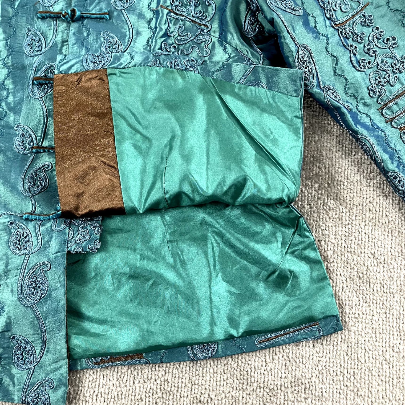 Vintage Shanghai Soho Blouse Women Medium Bluish Green Silk Rayon Embroidered Asian Size M / US 6-8 / IT 42-44 - 7 Thumbnail