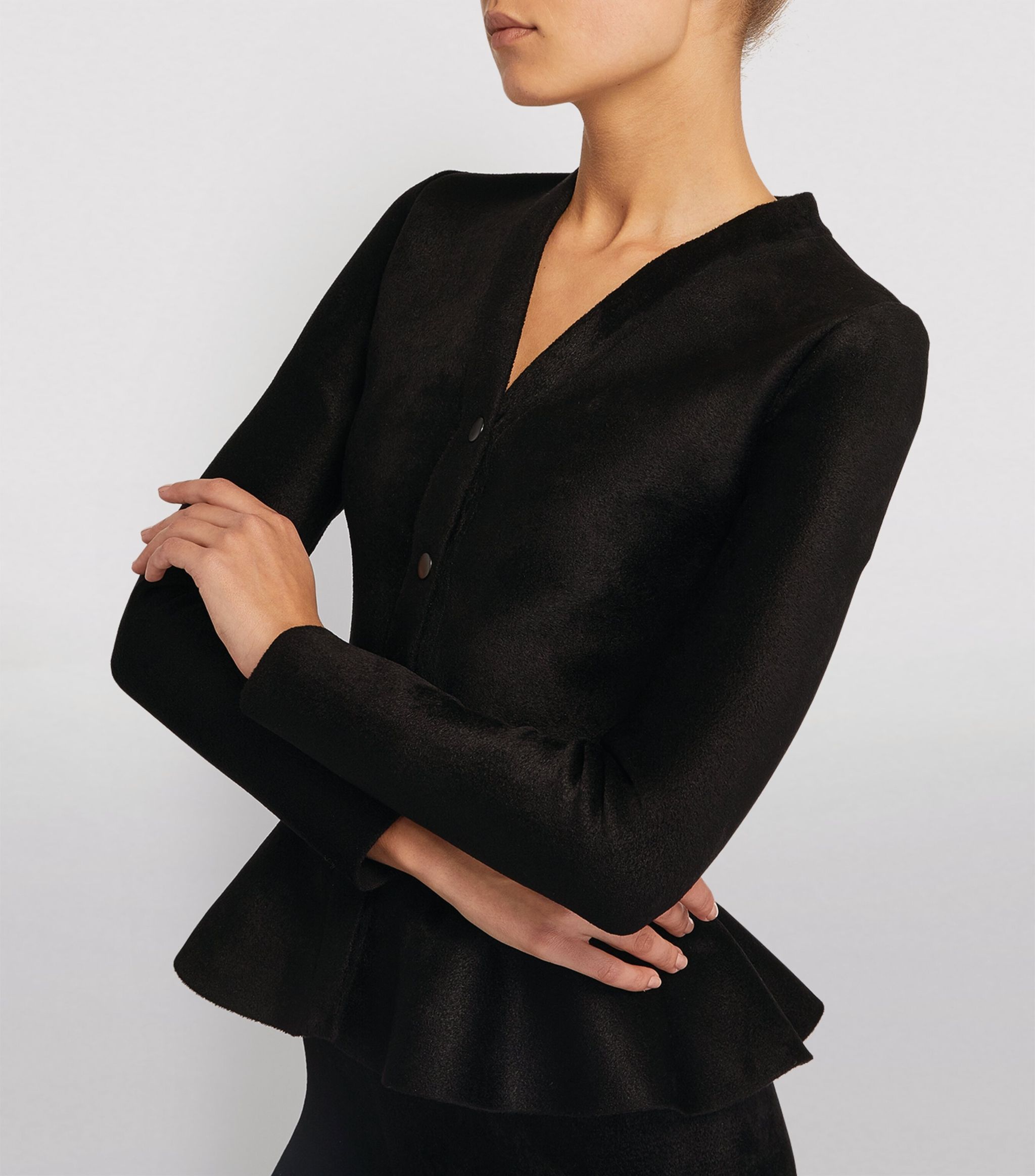 Alaia Womens Alaïa Black Ruffle Detail Velvet Cardigan Size S / US 4 / IT 40 - 2 Thumbnail