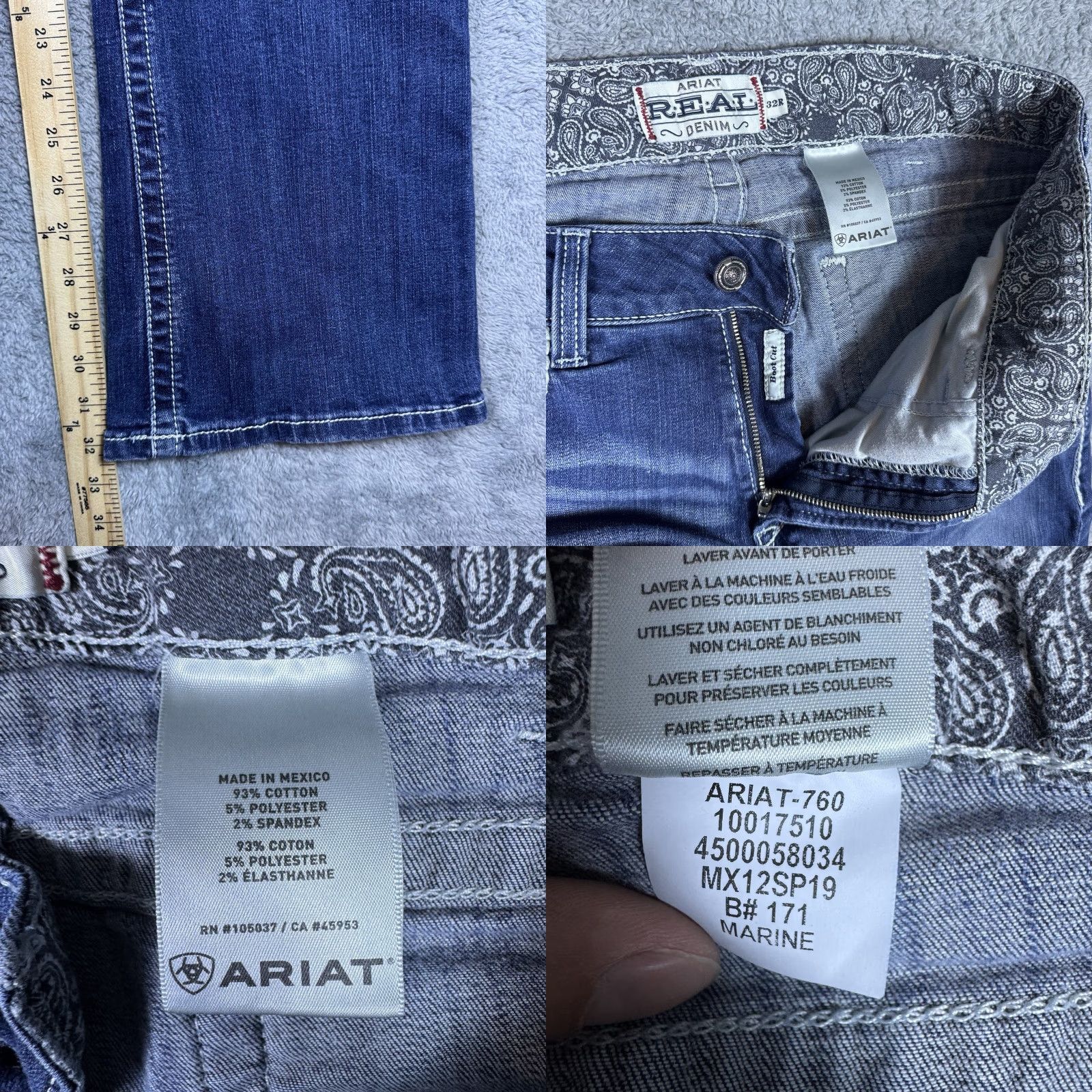 Ariat Ariat Jeans Womens 32x32 Marine Entwined Bootcut Real Denim Whipstitch Whisker Size 24" / US 00 / IT 34 - 8 Thumbnail