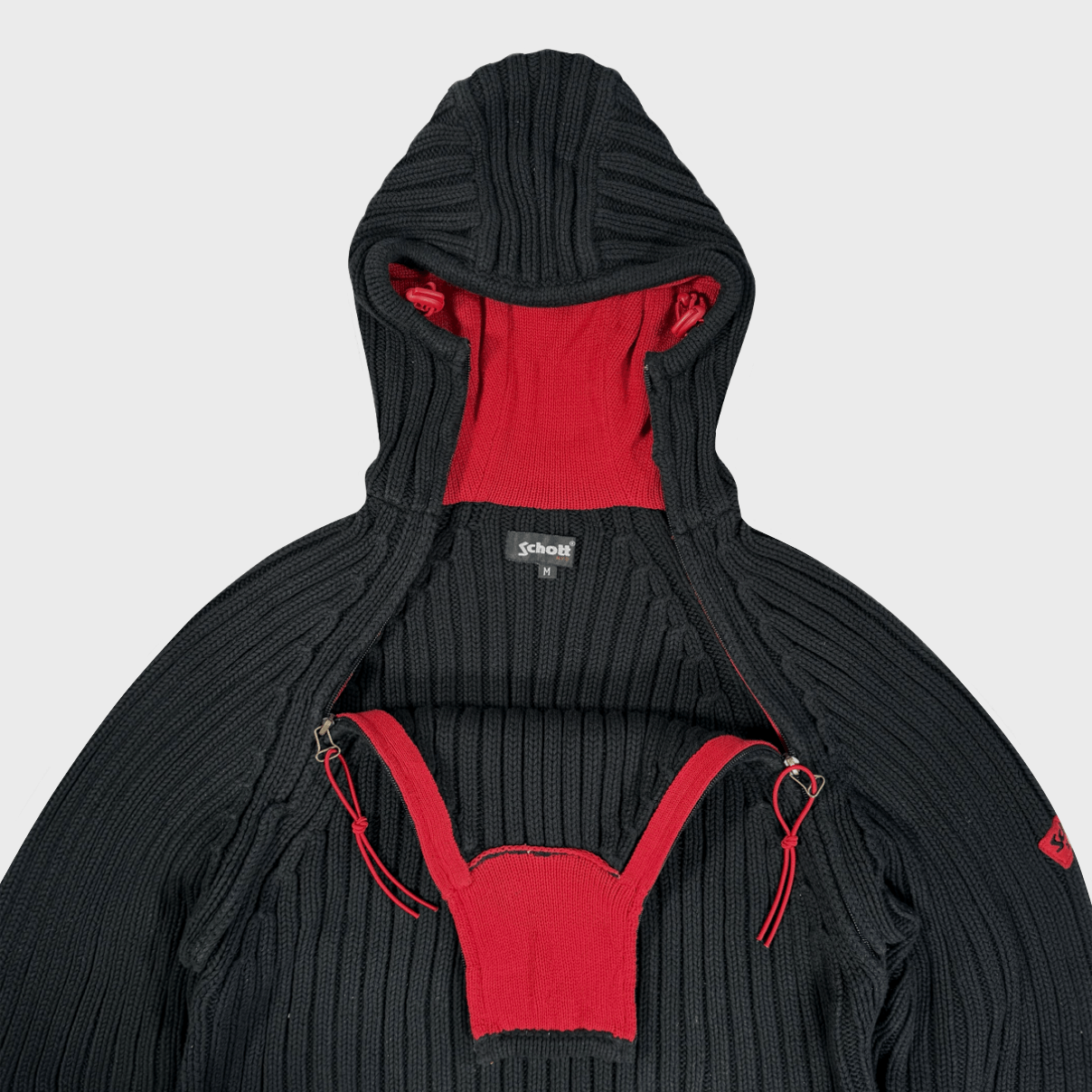 Schott × Vintage RARE 2000's vintage Schott Black Balaclava Knit Sweater Size US M / EU 48-50 / 2 - 4 Thumbnail