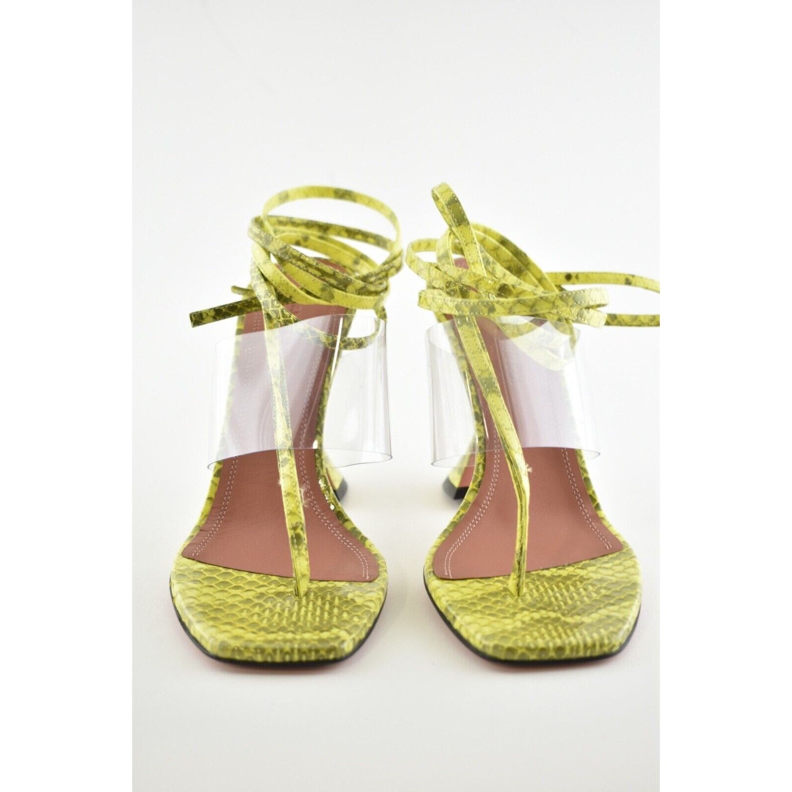 Amina Muaddi Zula Ayer Snake Print Thong Lace Up Tie Sandal Heel Pump 37 Size US 7 / IT 37 - 4 Thumbnail