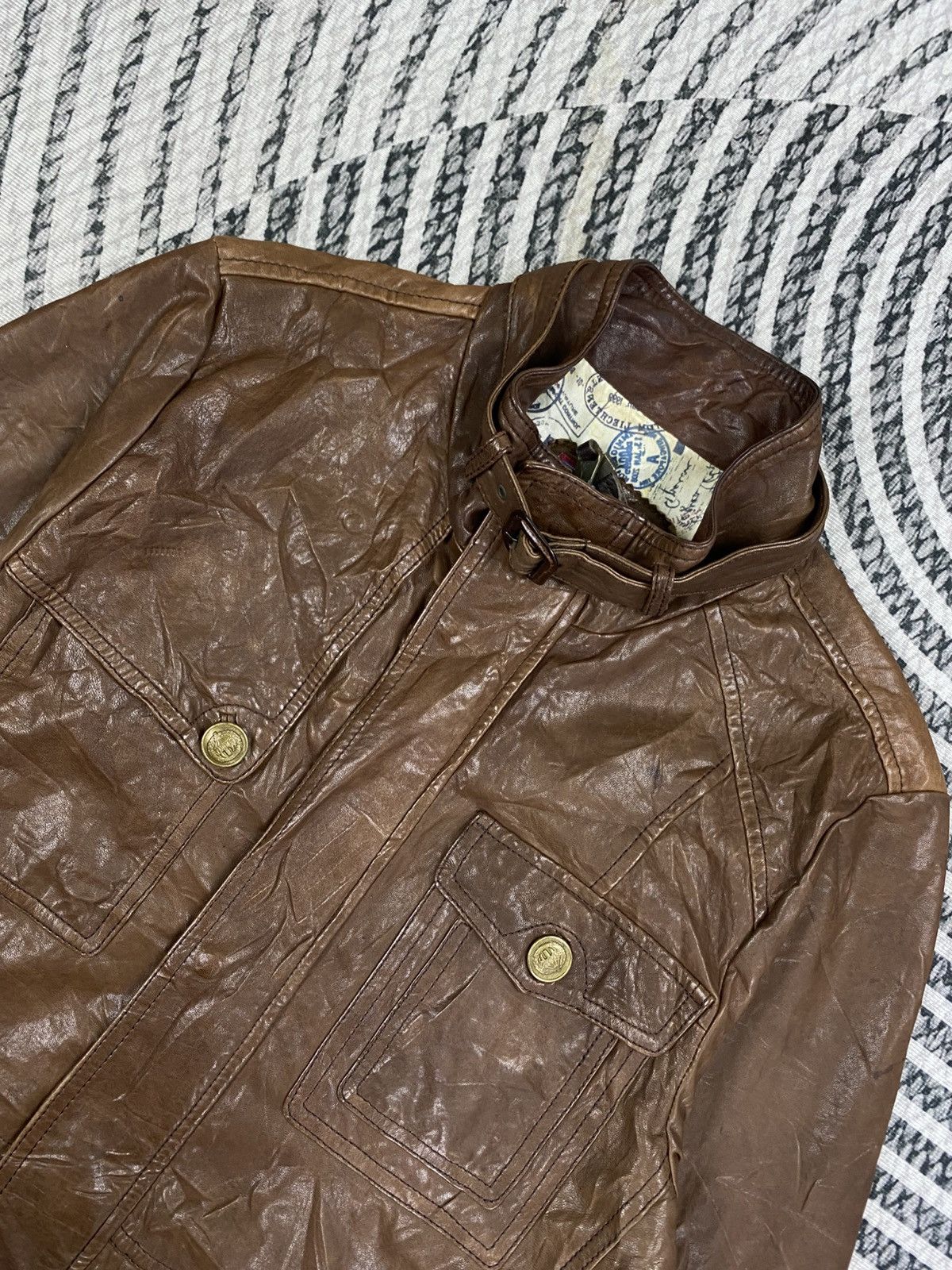 BEANPOLE 🔥Bean Pole Multipcoket Brown Stand Collar Leather Jacket Size US M / EU 48-50 / 2 - 8 Thumbnail