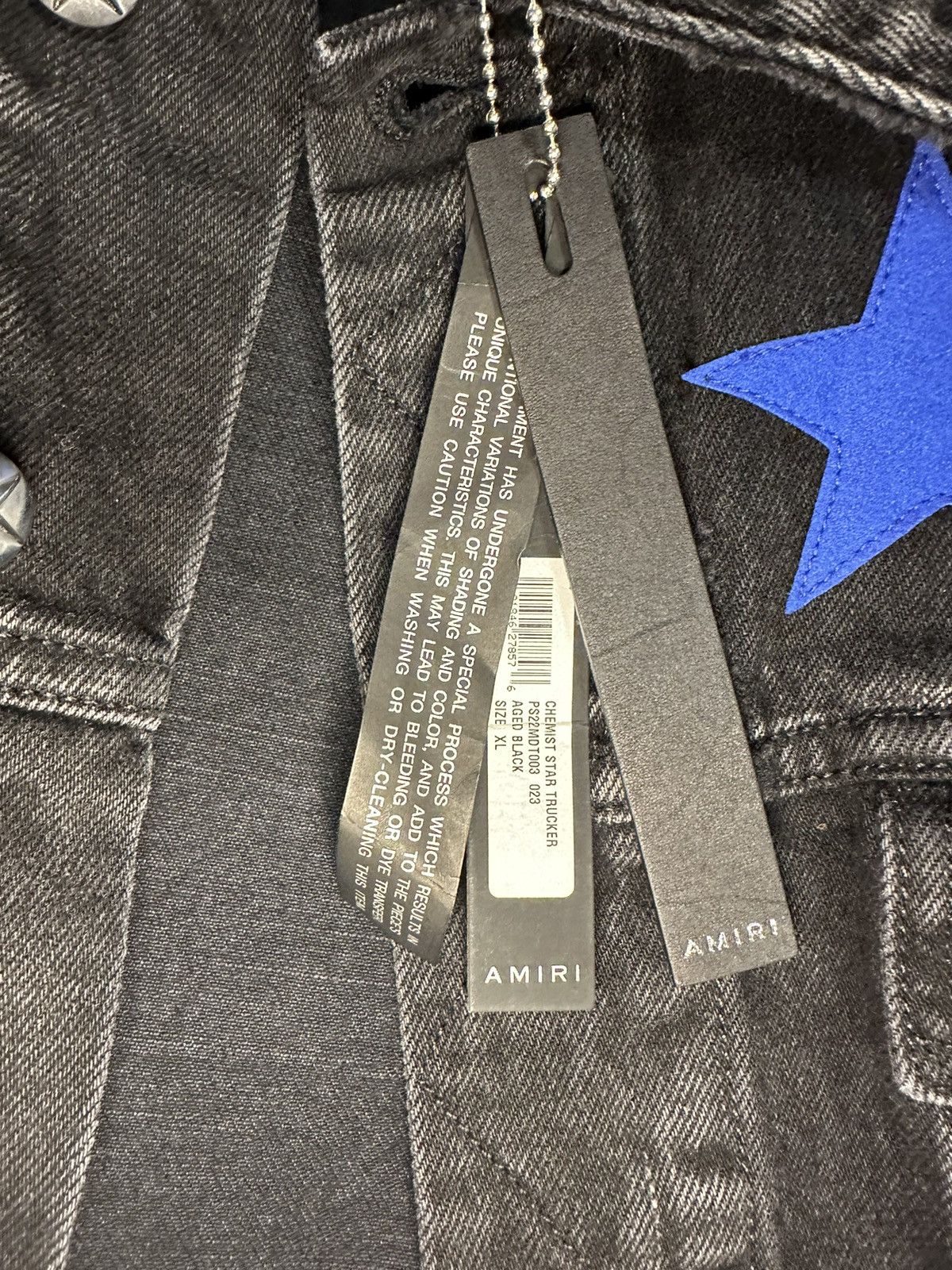 Amiri AMIRI Black Denim “Chemist Star Trucker” Jacket w Blue Stars Size US XL / EU 56 / 4 - 10 Thumbnail
