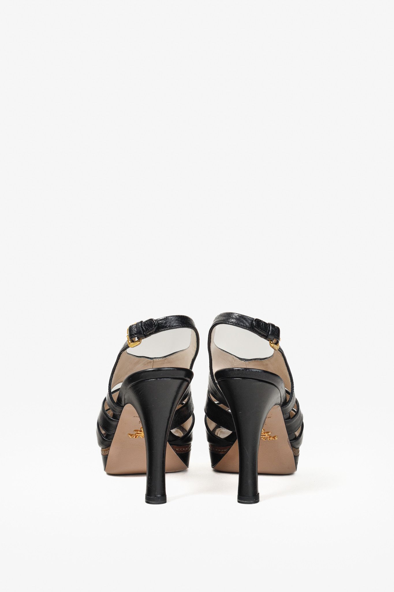 Prada Prada Black Leather Peep-Toe Heels Size US 5.5 / IT 35.5 - 3 Thumbnail
