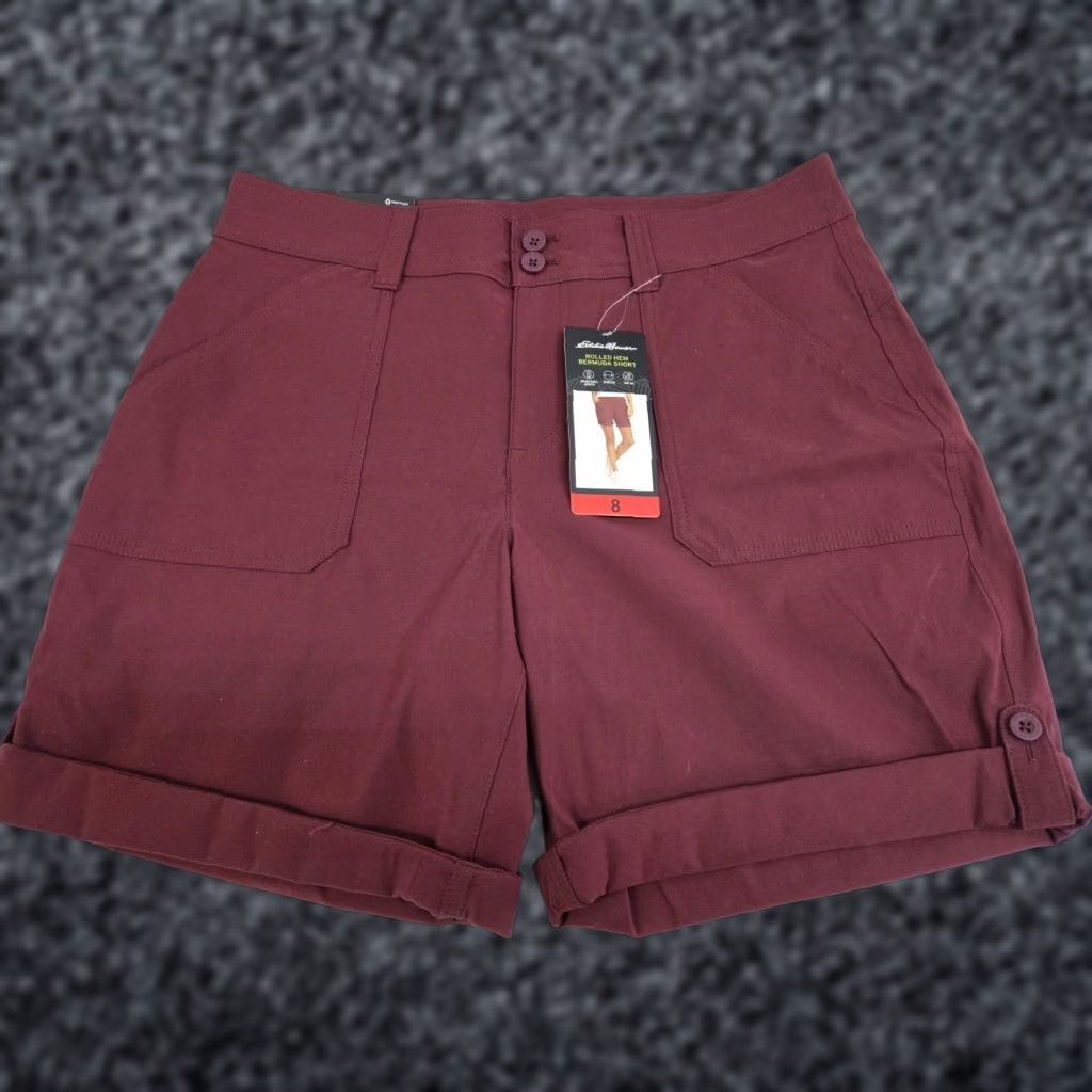 Eddie Bauer NWT Eddie Bauer Women's Bermuda Shorts Maroon 8 Stretch Nylon Spandex Rolled Hem Zip Front Flat Front Pockets Casual Outdoor Hiking Beach Womens Size 30" / US 8 / IT 44 - 1 Thumbnail