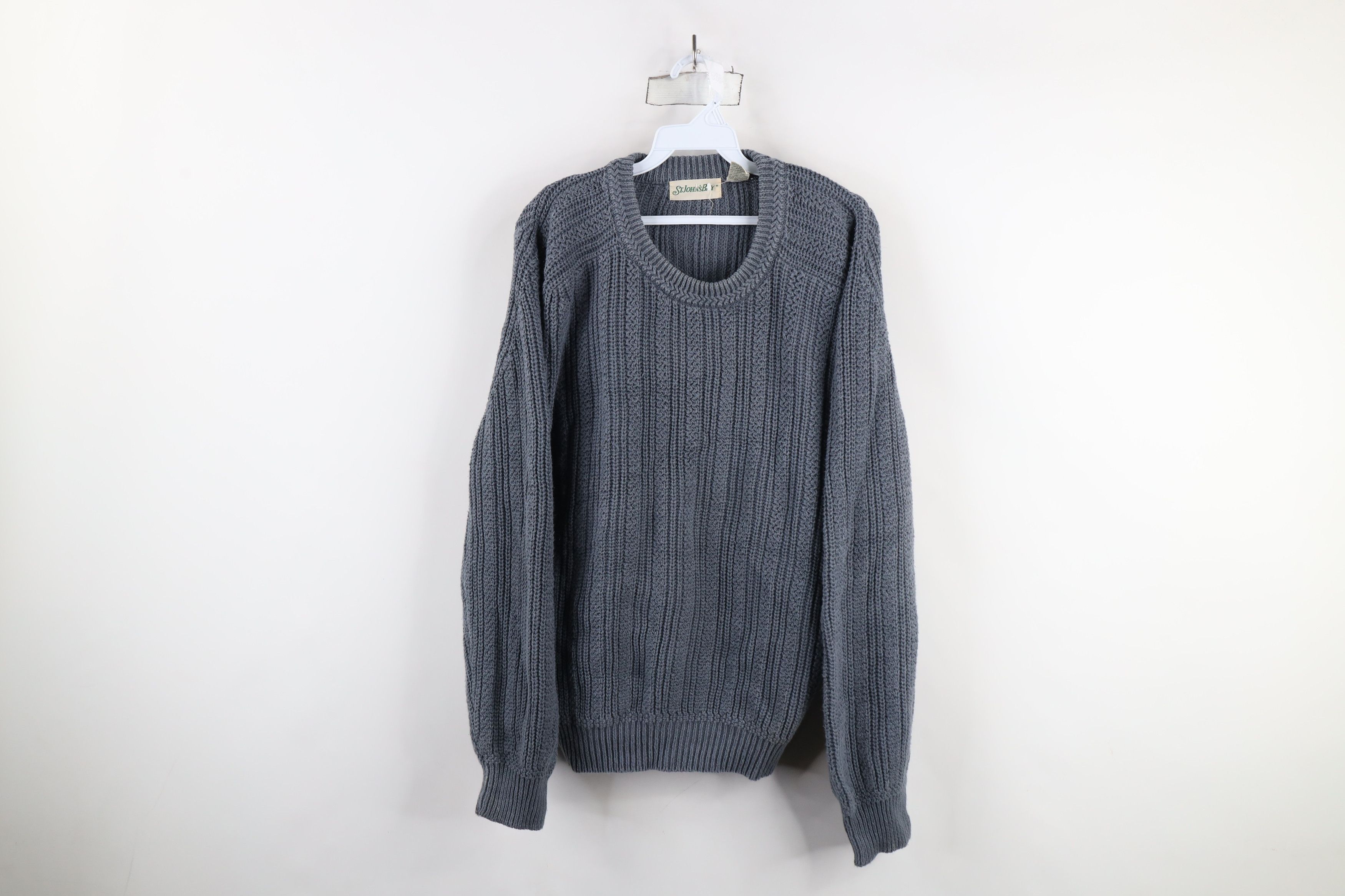 Vintage Vintage 90s Streetwear Chunky Ribbed Knit Sweater Steel Blue Size US L / EU 52-54 / 3 - 1 Thumbnail