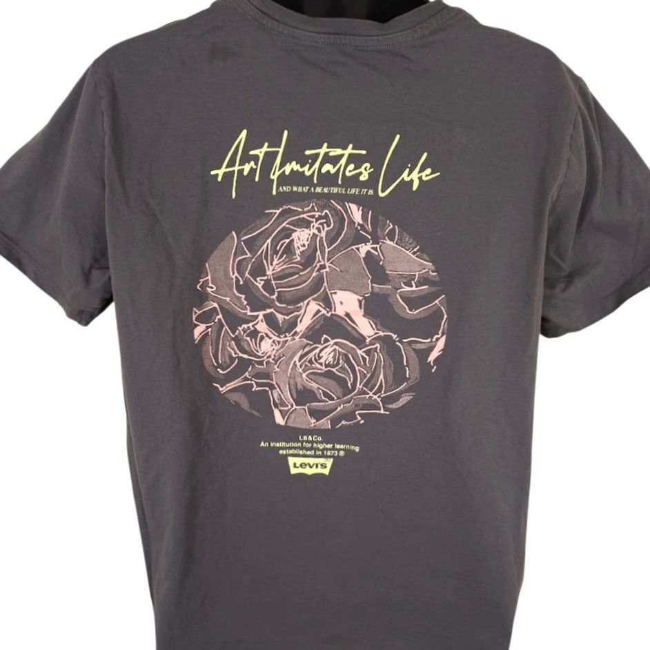 Levi's Levi's Art Imitates Life T Shirt Mens XL Gray Roses What A Beautiful Life Size US XL / EU 56 / 4 - 4 Thumbnail