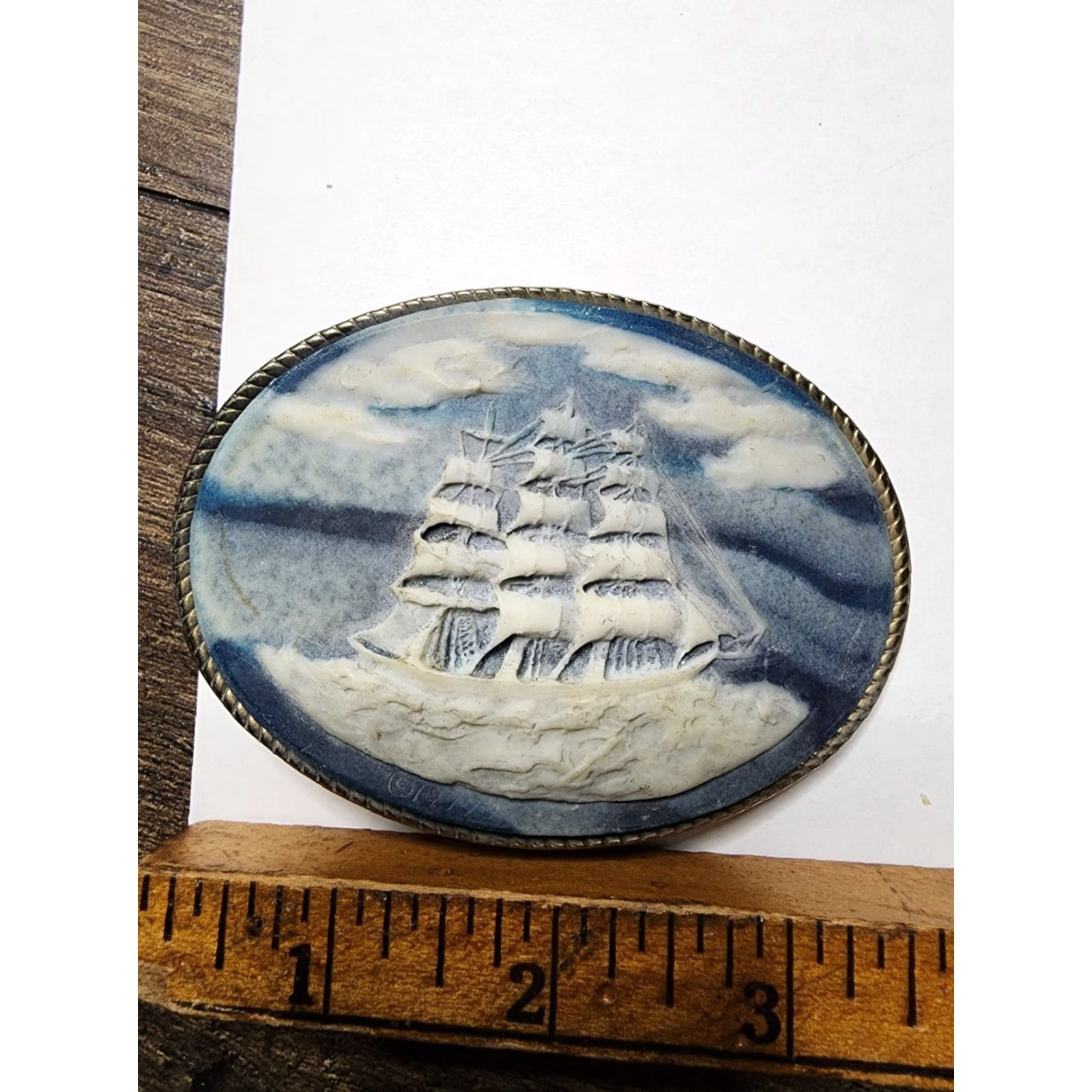 Vintage VINTAGE 1970s TALL SAILING SHIP INCOLAY STONE ART BELT & BUCKLE Size ONE SIZE - 4 Thumbnail