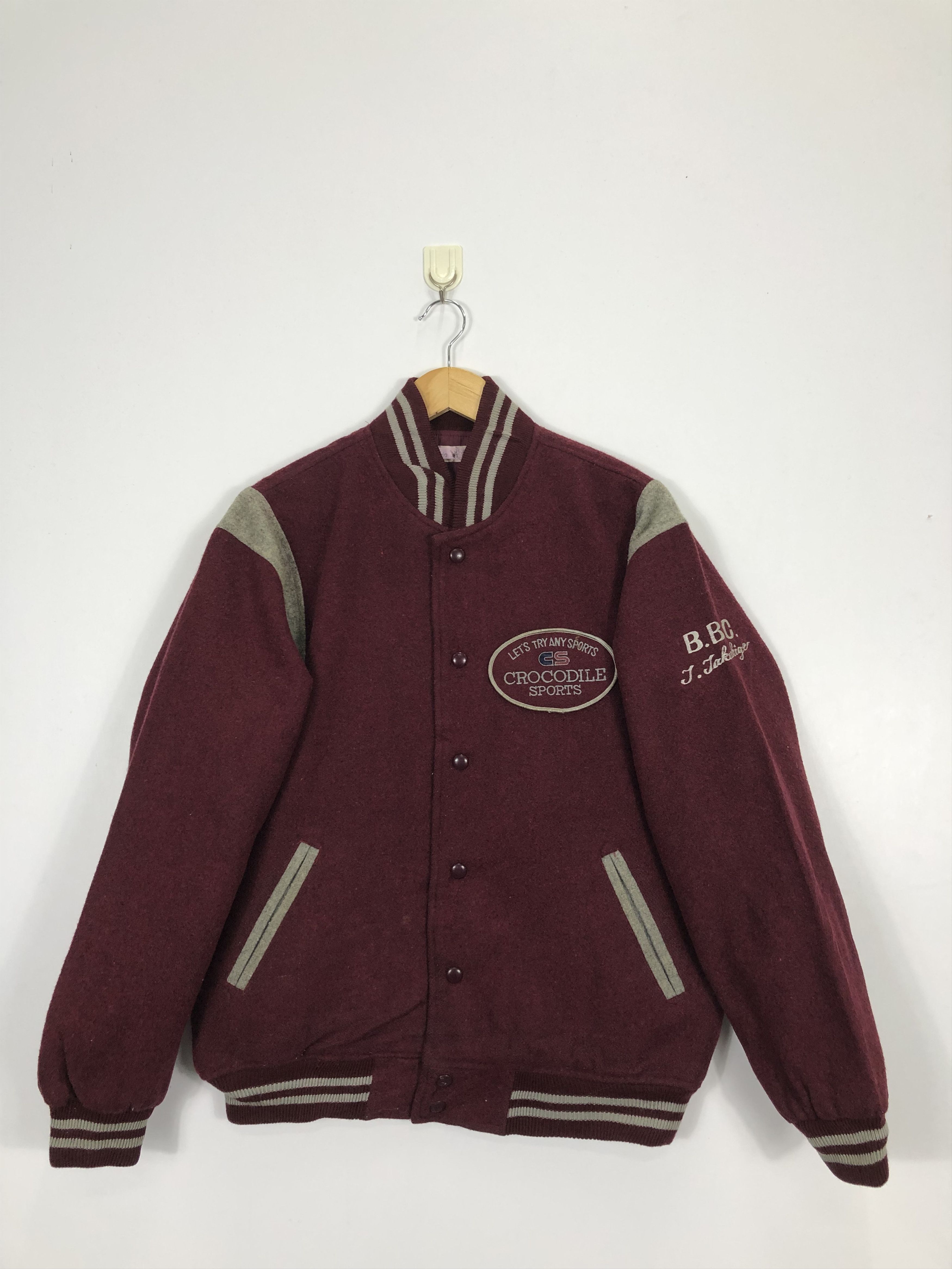 image of 90's Crocodile Sports Wool Varsity Jacket in Red, Men's (Size Medium)