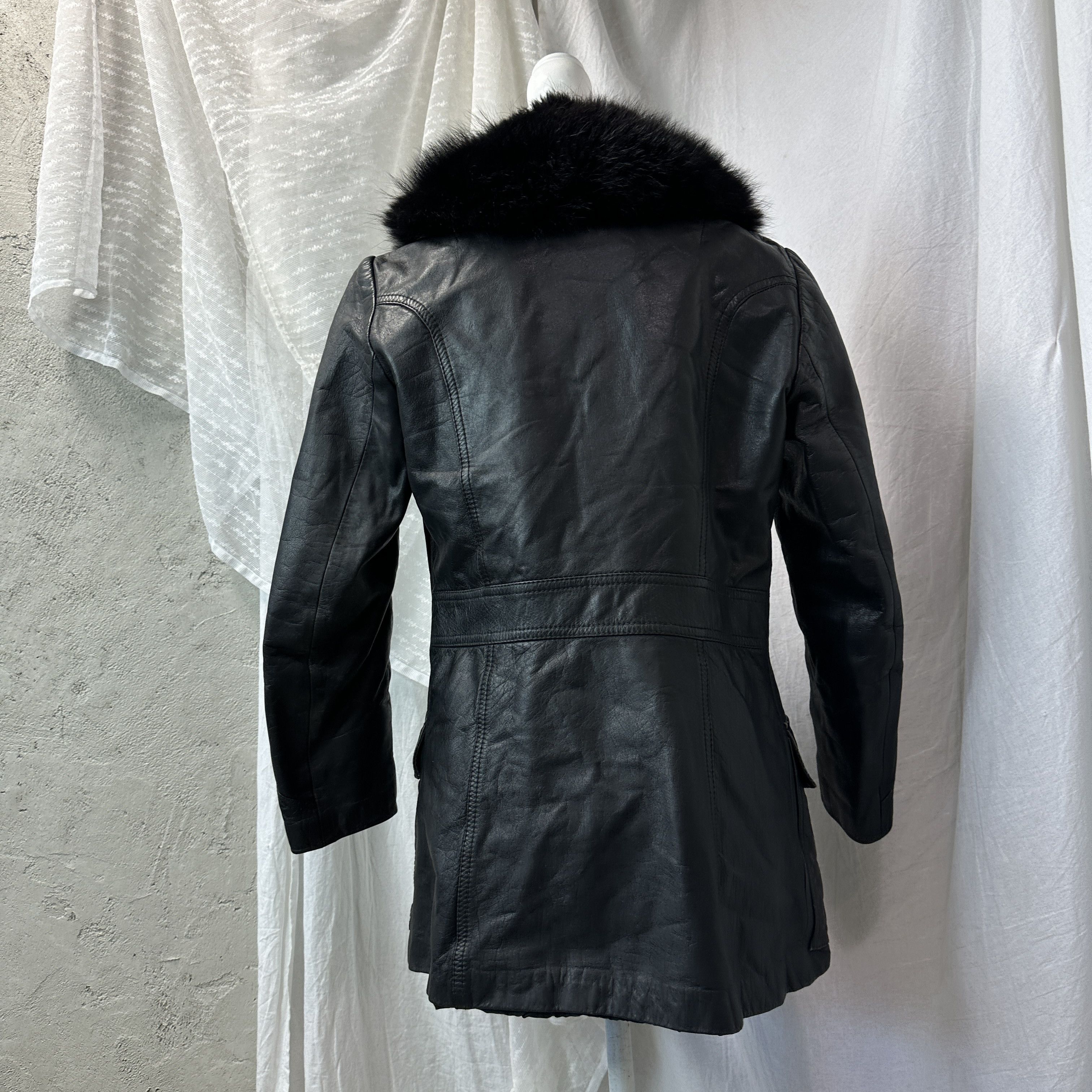 Vintage Vintage Biker Double-Breasted Real Fur Leather Coat 00s Size M / US 6-8 / IT 42-44 - 7 Thumbnail