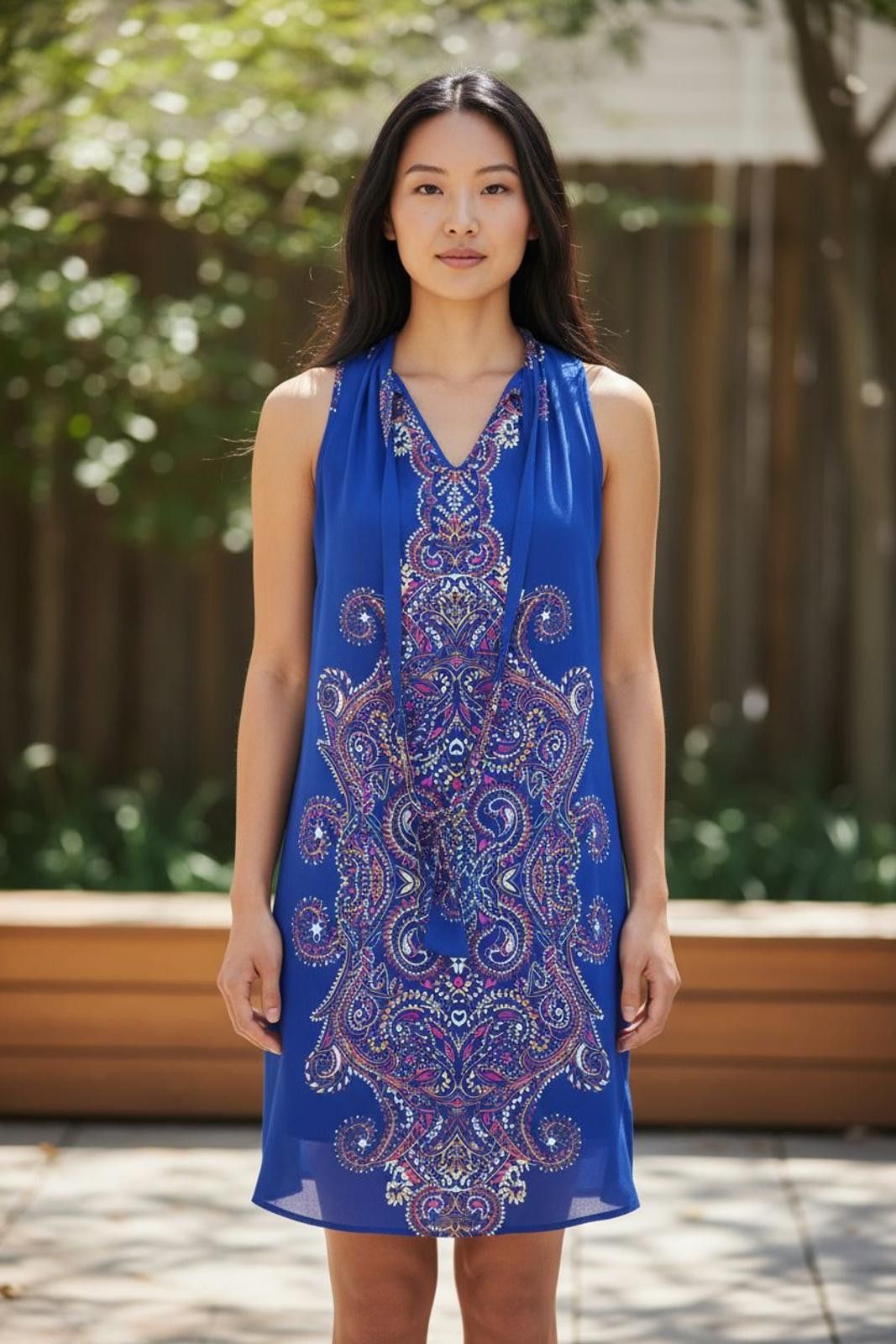 Other Allison Joy Blue Sleeveless Midi Dress w/Intricate Pattern Size M / US 6-8 / IT 42-44 - 2 Thumbnail