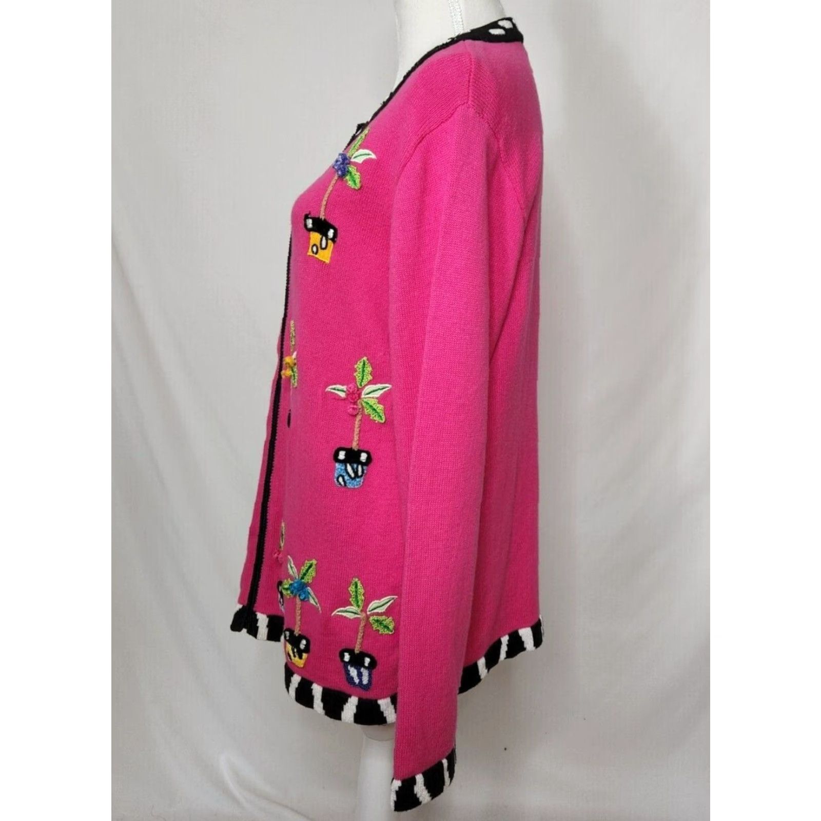 Quacker Factory Quacker Factory Sweater Womens Full Zip Embroidered Palm Trees Pink M Size M / US 6-8 / IT 42-44 - 2 Thumbnail