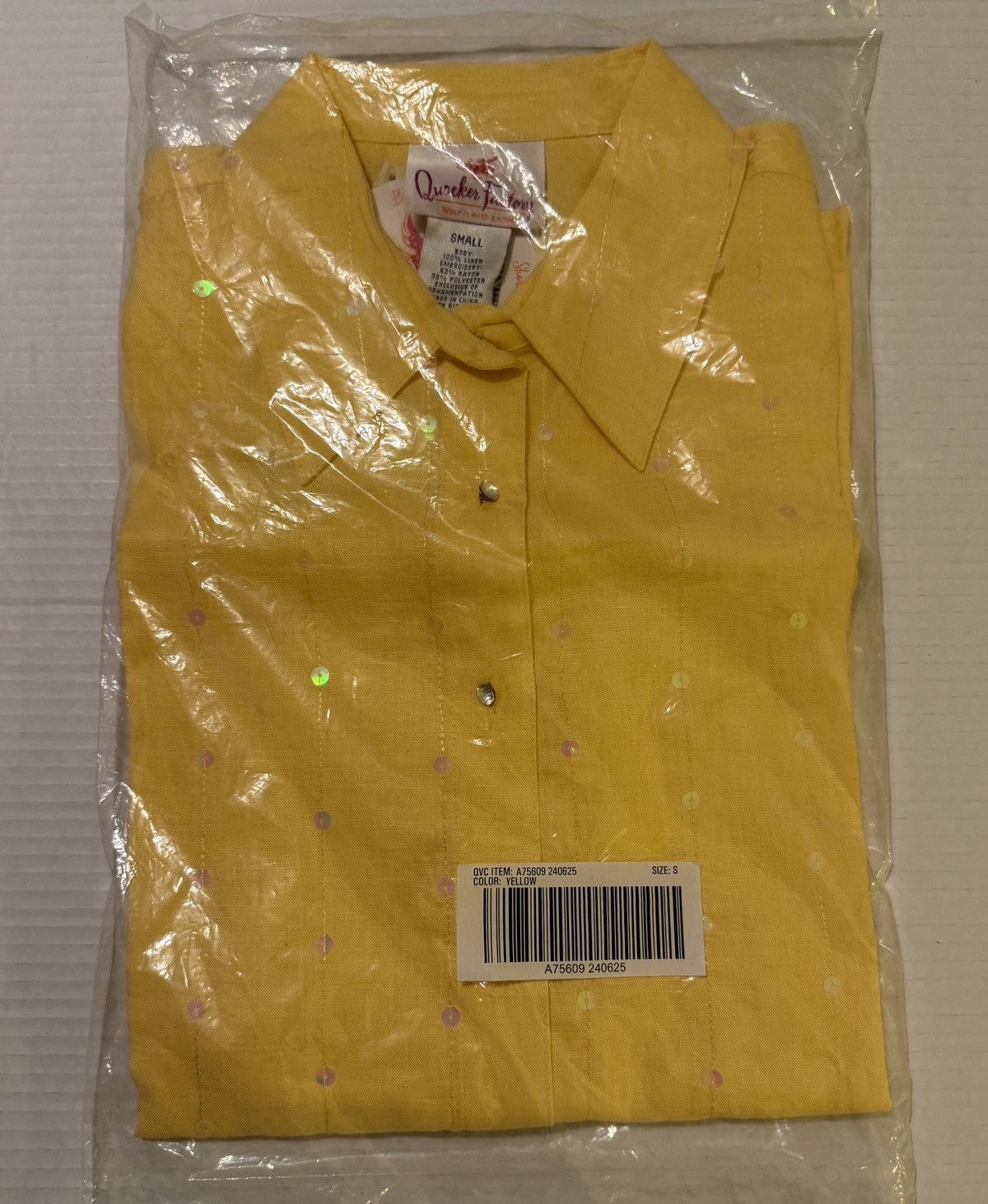 Quacker Factory Quacker Factory Yellow Linen Button Sequin Rhinestone Shirt Size S / US 4 / IT 40 - 9 Thumbnail