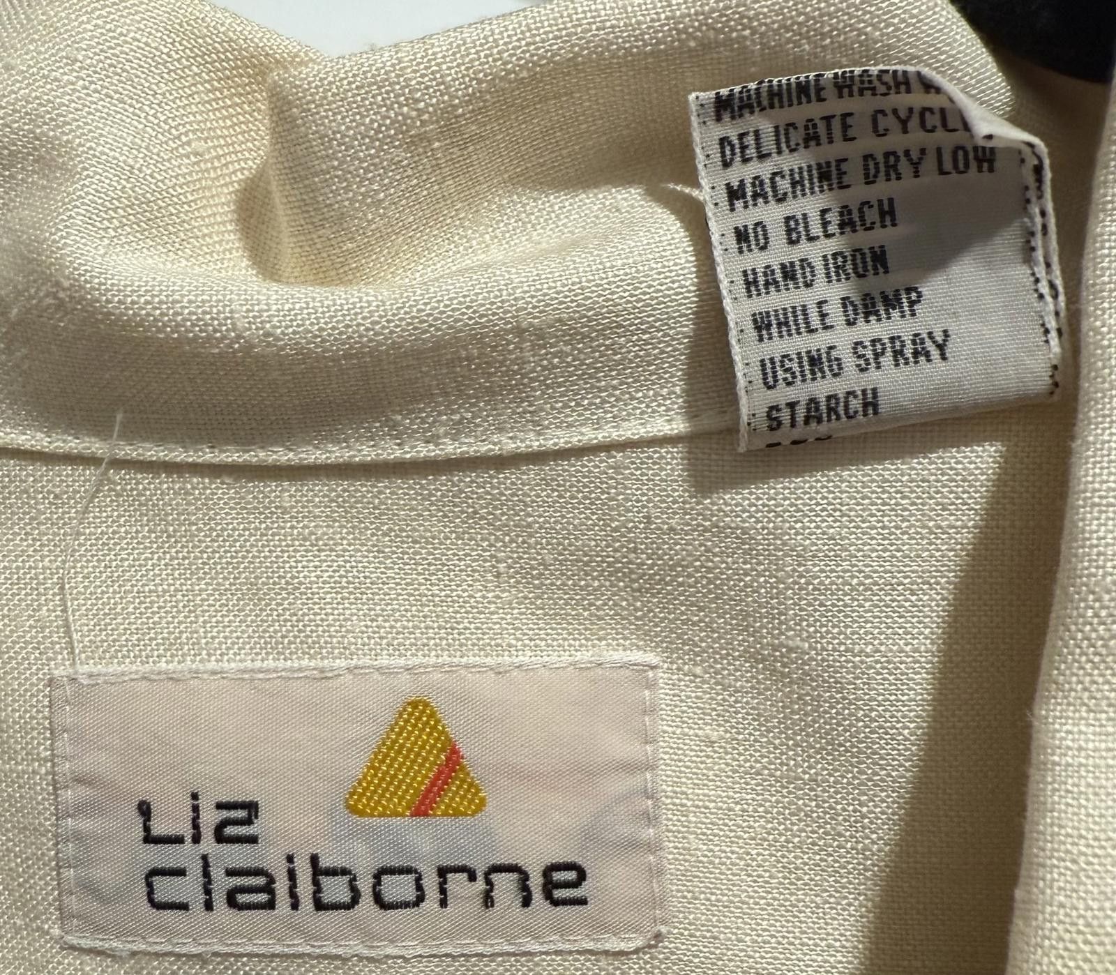 Designer Liz Claiborne Vintage Cream button-up Linen (10) Size L / US 10 / IT 46 - 5 Thumbnail