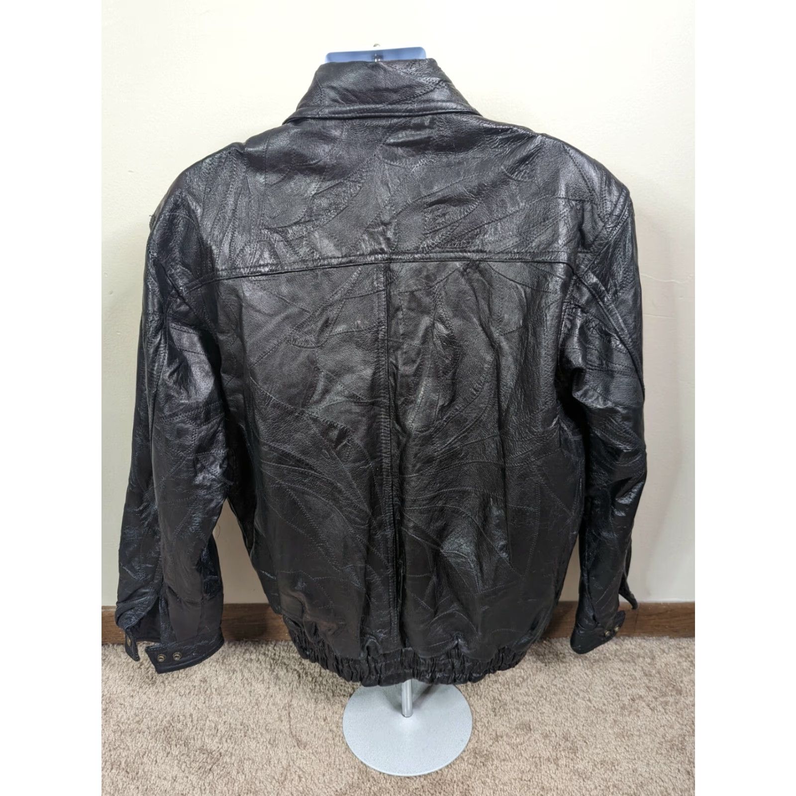 Vintage VINTAGE 80s Men’s XL Black Leather Patchwork Jacket Bomber Aviator Flight Coat Biker Quilted Mens Jacket Size US XL / EU 56 / 4 - 3 Thumbnail