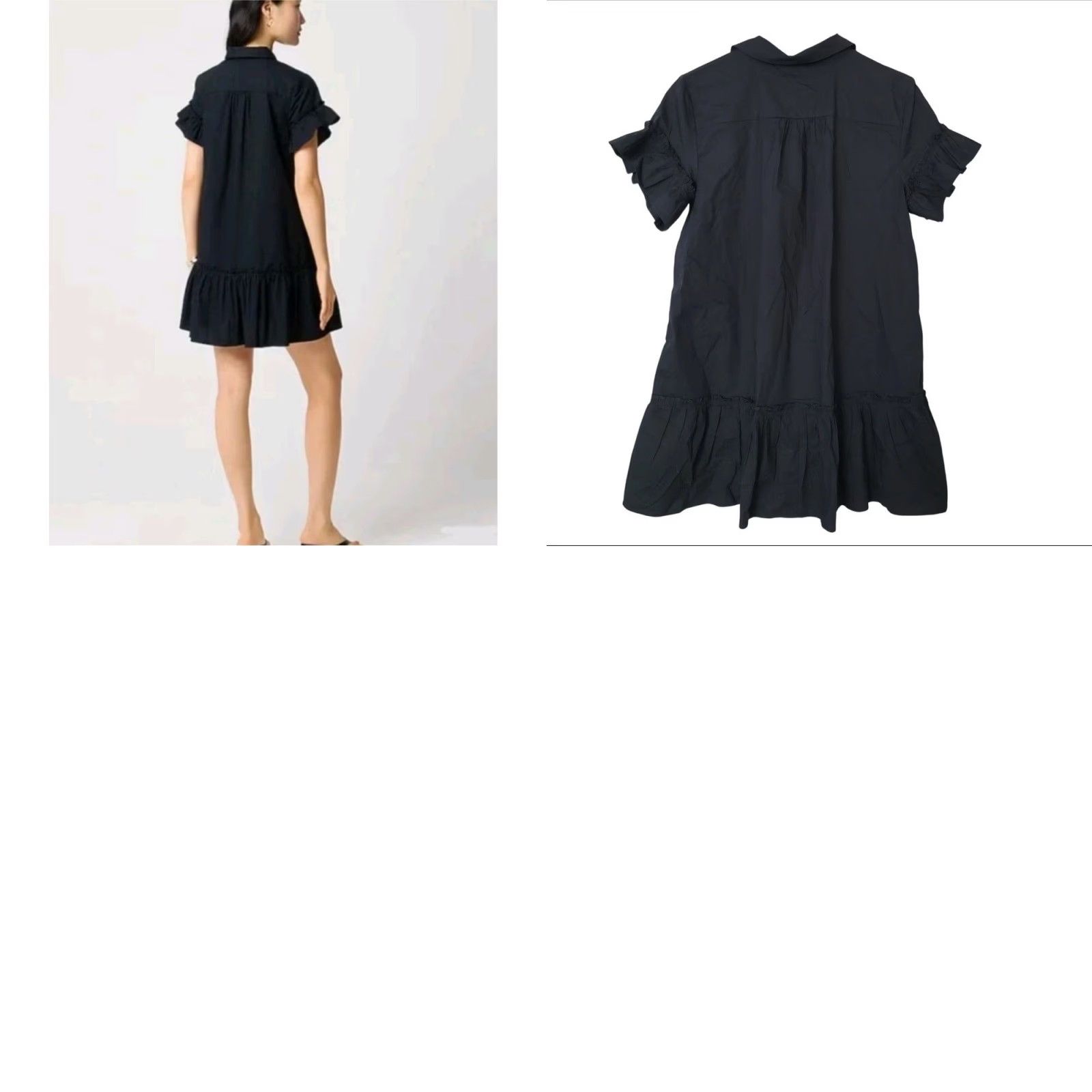 J. Crew Shirtdress Ruffle Hem Women\'s 8P Petite Black A-Line Short Dress Womens