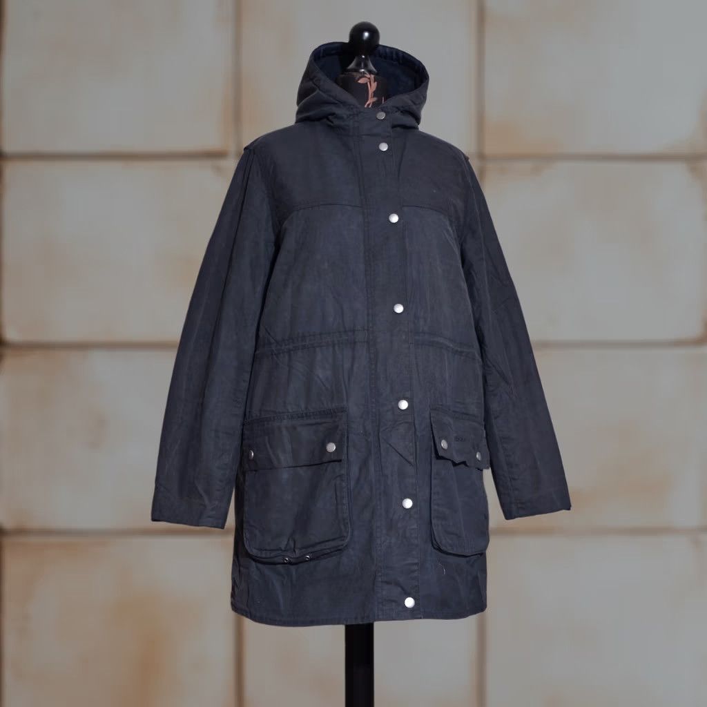 Barbour Barbour Jacket Parka Hooded Women Winter Durham Waxed Cotton Dark Navy UK18 US14 - 18 Size XXL / US 16-18 / IT 52-54 - 1 Thumbnail