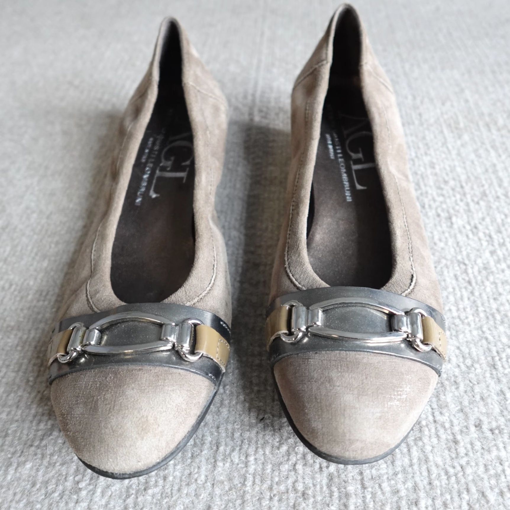 AGL AGL Womens Ballet Flats 7 Beige Wedges Attilio Giusti Leombruni Italy Leather Suede Slip On Round Toe Vintage No Size US 7 / IT 37 - 2 Thumbnail