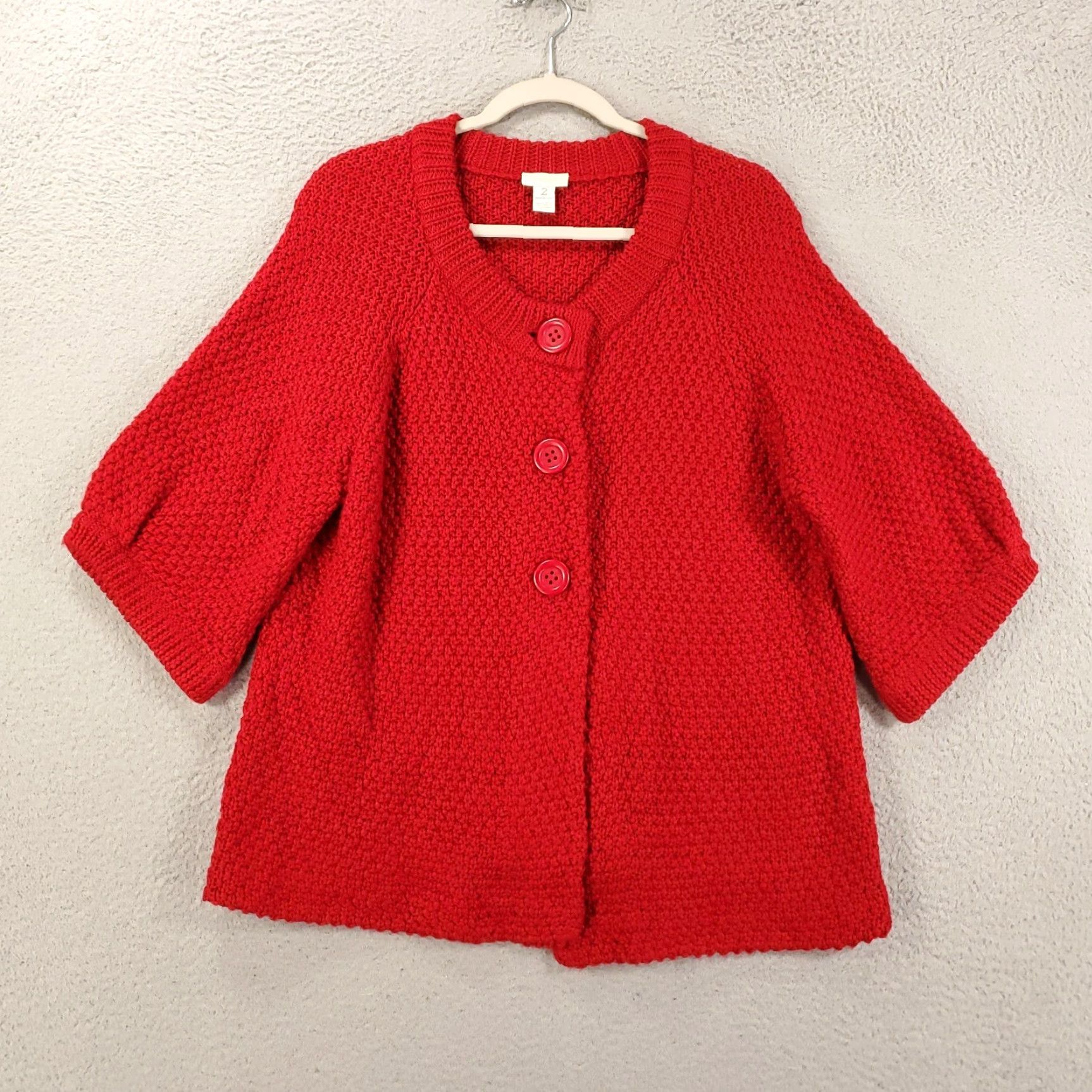 Vintage Chicos Sweater Womens Large Red Chunky Knit 3 Button Up Wool Blend 2 Size L / US 10 / IT 46 - 2 Thumbnail