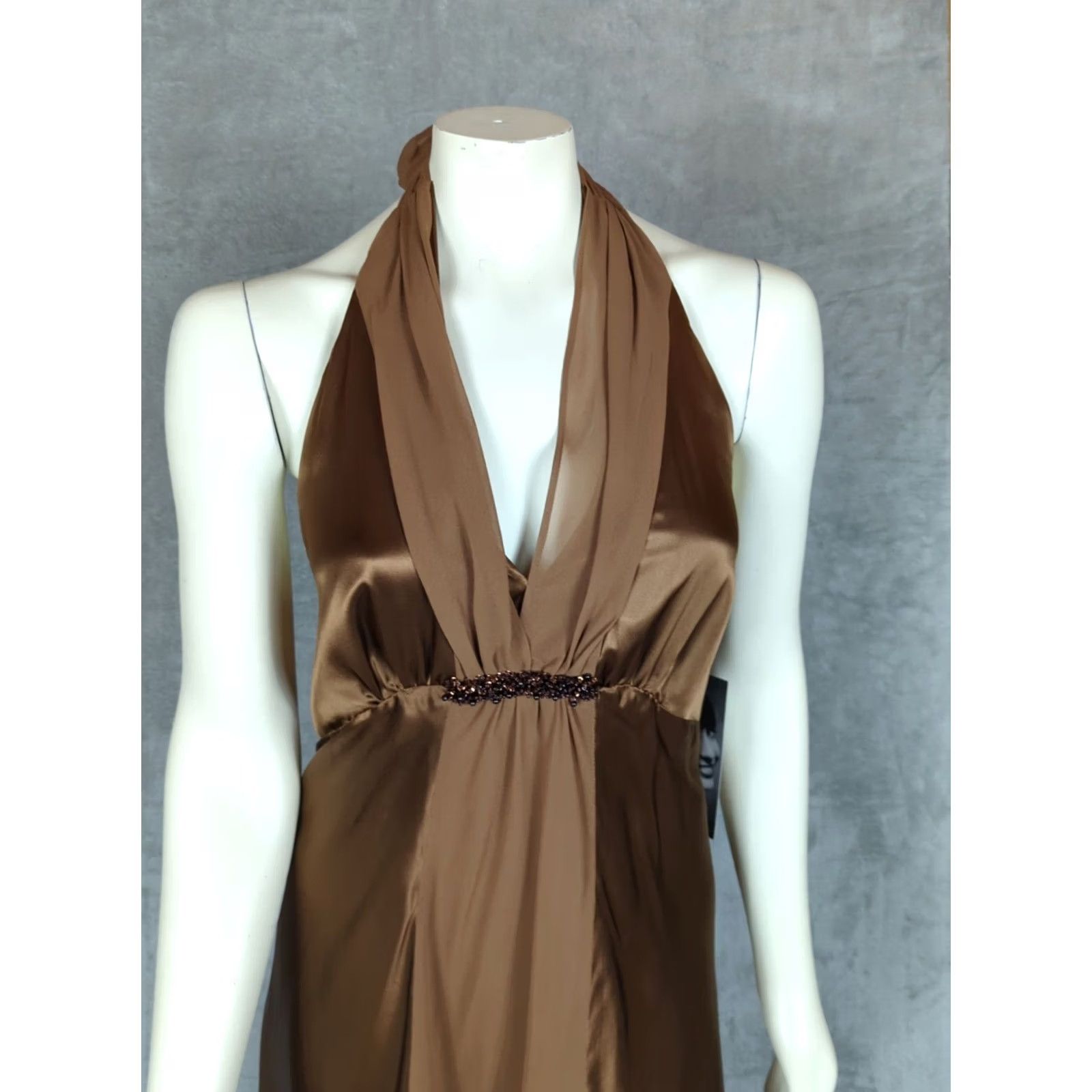 Vintage VINTAGE Donna Ricco dress Halter Knee Length Silk Brown Beaded Zipper Womens 12 Size XL / US 12-14 / IT 48-50 - 2 Thumbnail