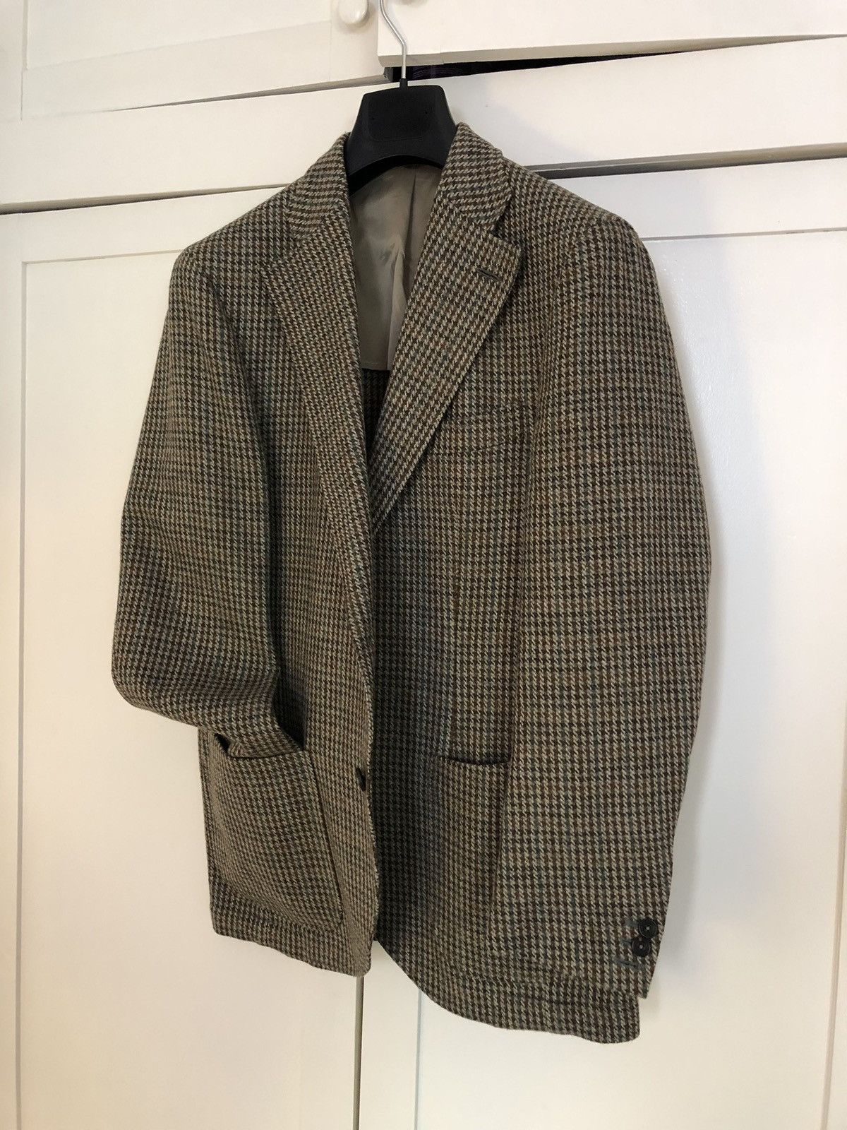 J. Mueser Campania sport jacket in beige-olive-brown houndstooth tweed Size 38R - 4 Thumbnail