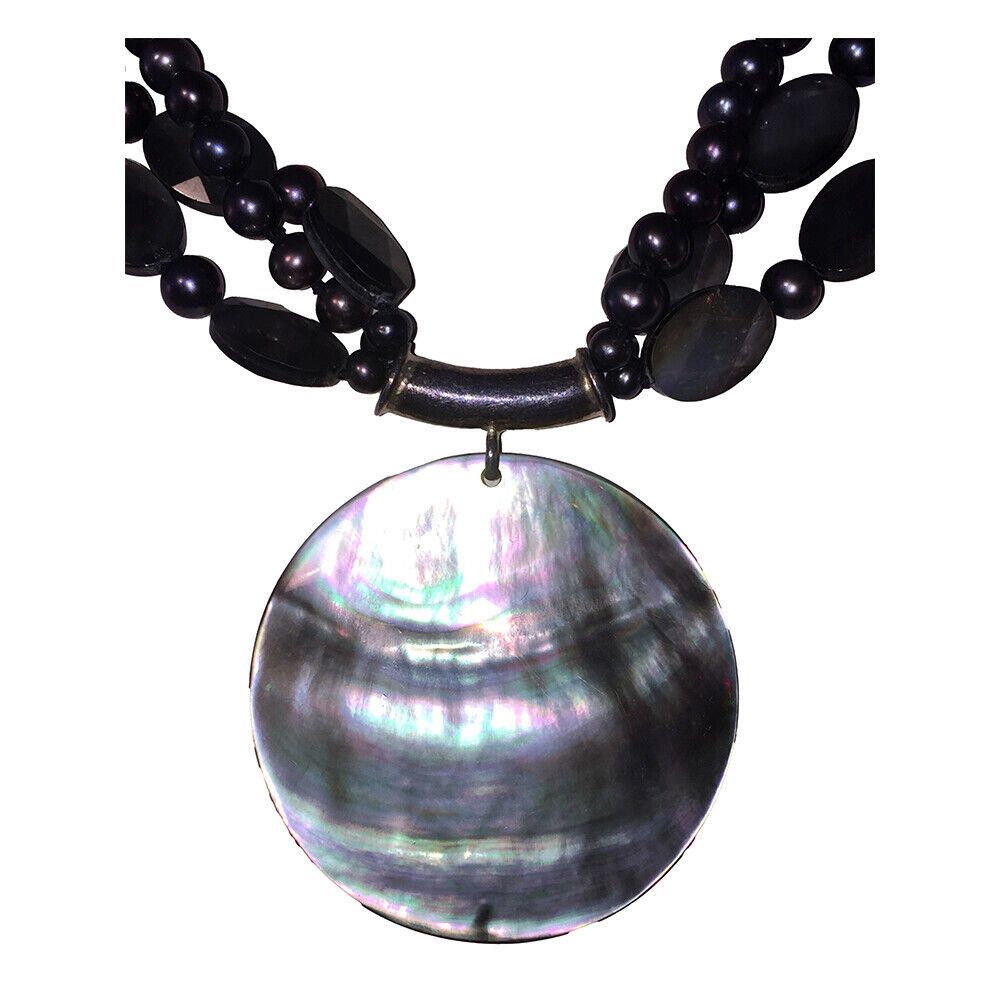 Designer Grey Pearl Strand Sterling Necklace with Abalone Shell Disc Size ONE SIZE - 2 Thumbnail