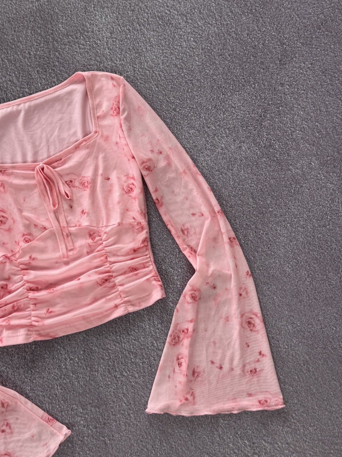 Japanese Brand Y2K Japanese Vibe Glam Roses Print Mesh Long Sleeve Size M / US 6-8 / IT 42-44 - 5 Thumbnail