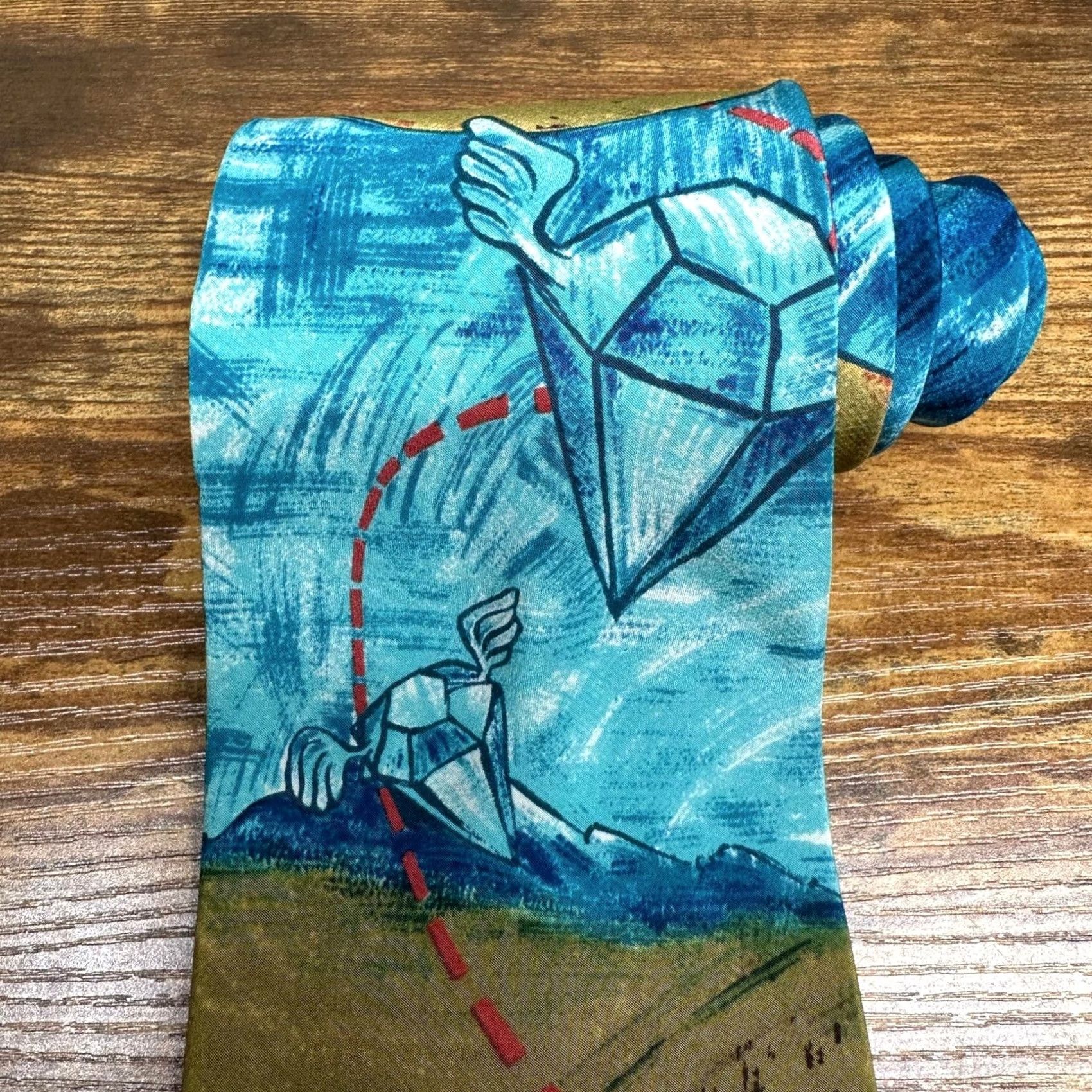 Vintage VINTAGE The Beatles Manhattan Menswear Silk Tie Blue Gold Lucy in the Sky with Diamonds Mens Size ONE SIZE - 3 Thumbnail