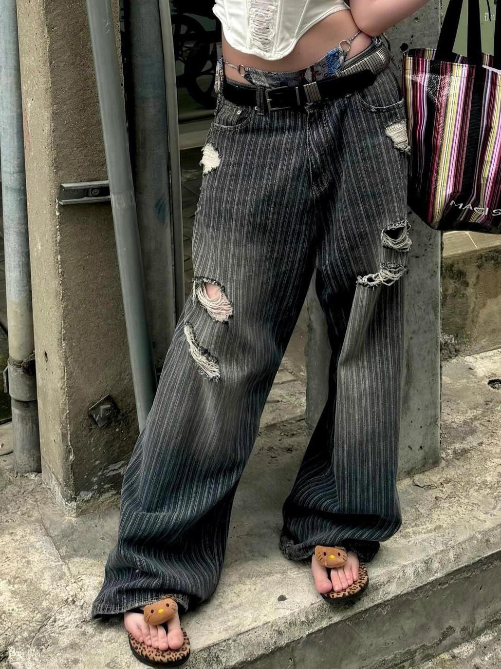 Japanese Brand × Vintage Y2k Vintage Striped Wide Leg Size 29" - 1 Thumbnail