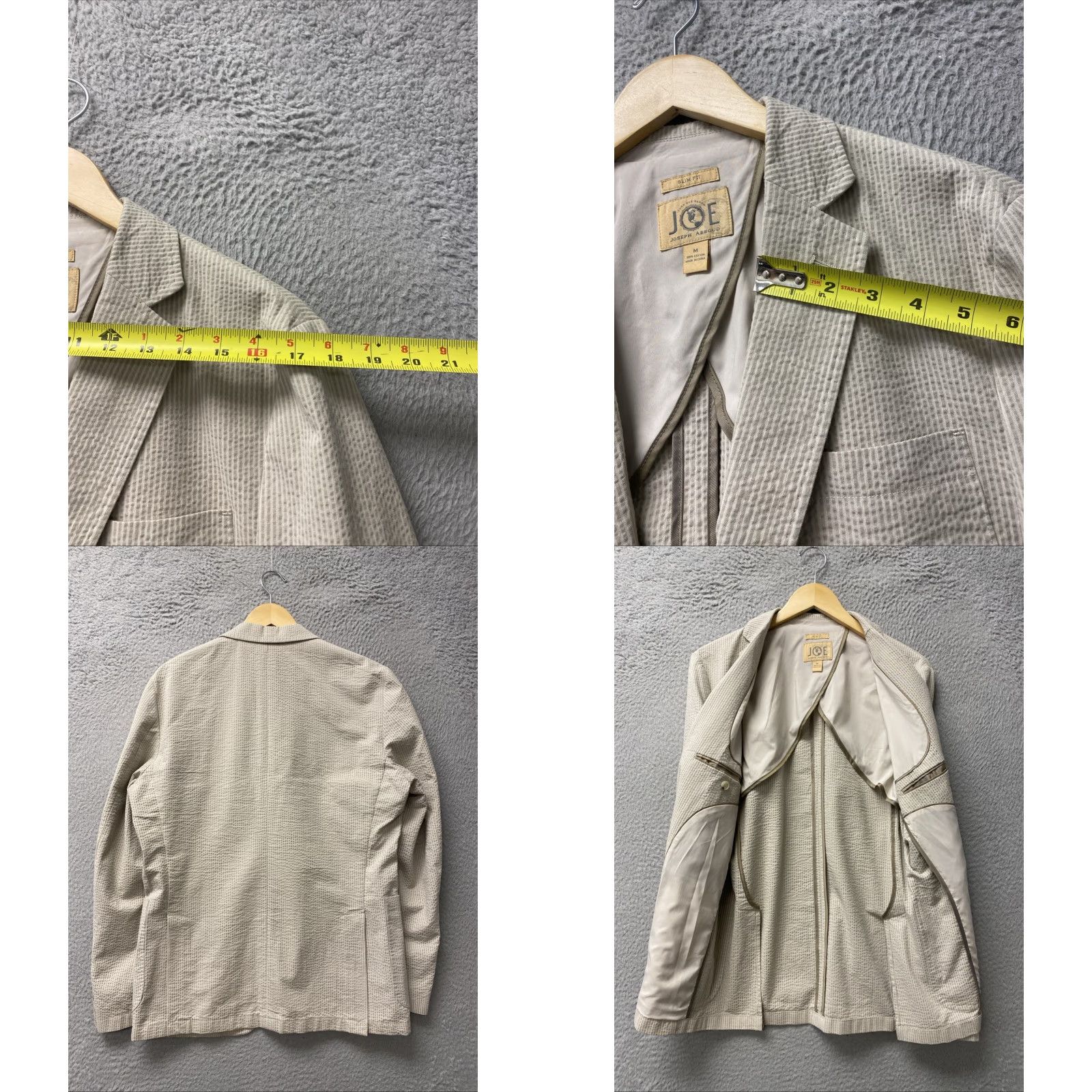 Joseph Abboud Joseph Abboud Sport Coat Men’s M Tan Striped Seersucker Blazer Regular Four-Button Inner Pockets Notch Lapel Knit Cotton White? Size 40R - 8 Thumbnail