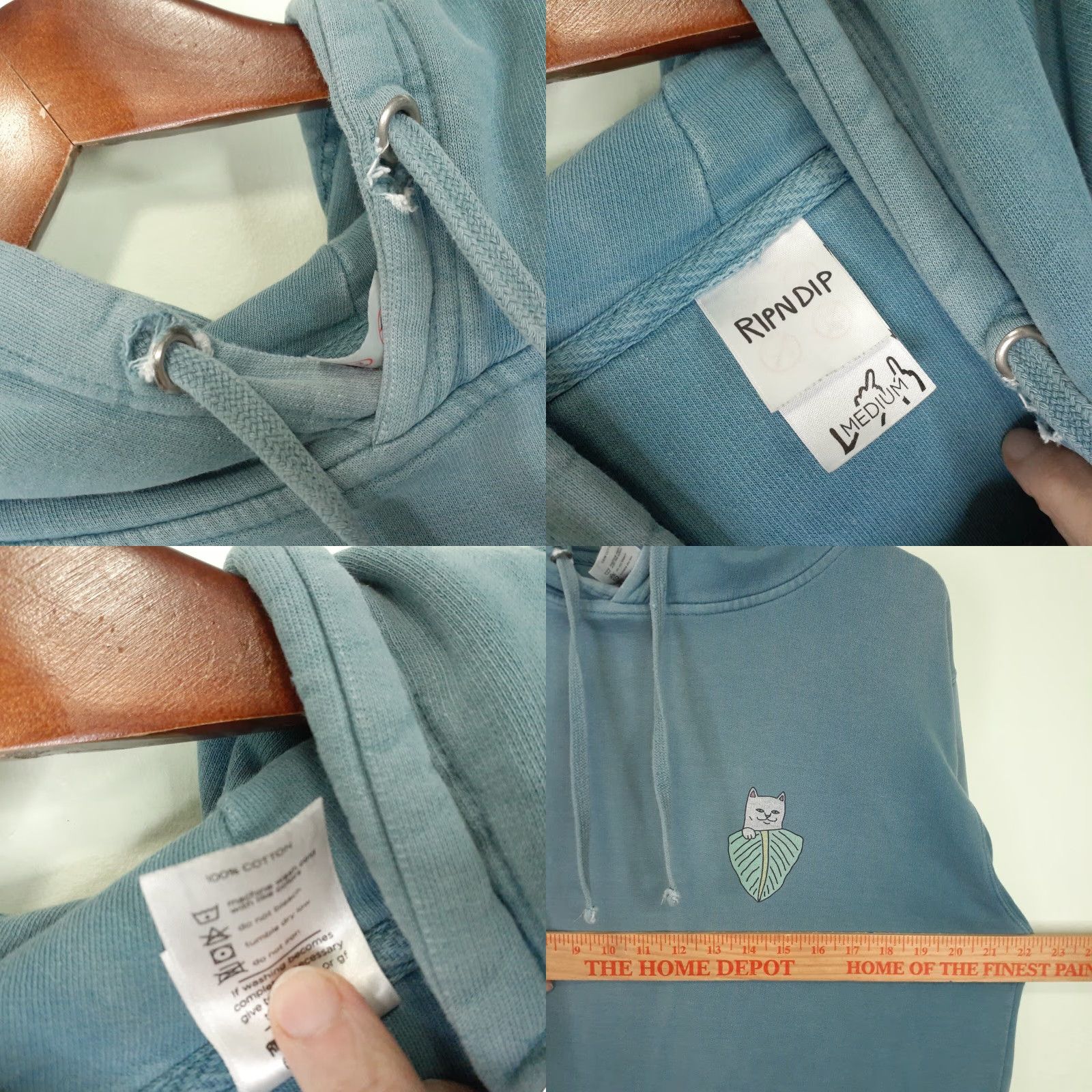 RIPNDIP VINTAGE RIPNDIP Cat Leaf Distressed Long Sleeve Hoodie Skateboarding Medium Blue Size US M / EU 48-50 / 2 - 8 Thumbnail