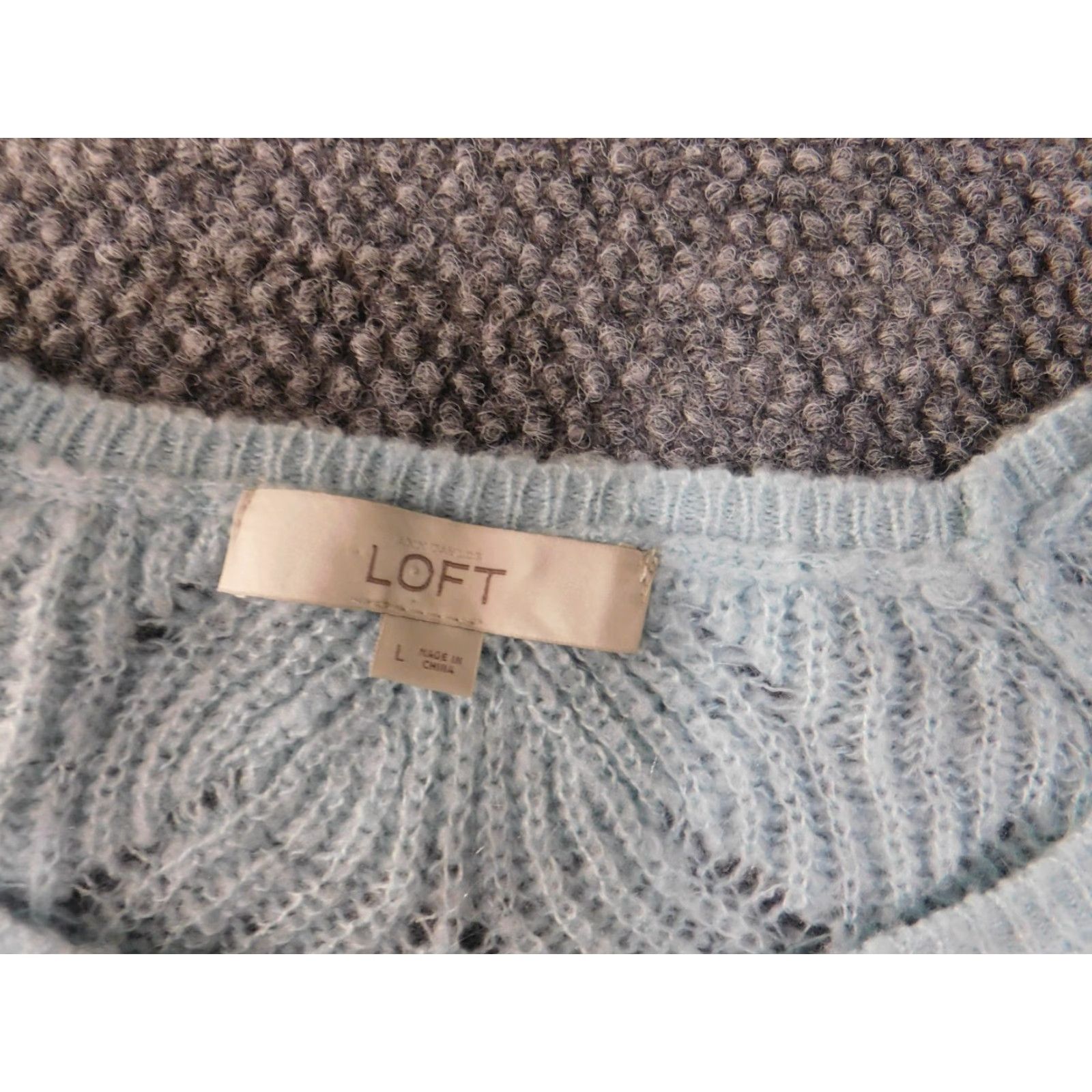 Loft LOFT Geometric Knit Pullover Sweater Blue L Womens Crew Neck Stretch Acrylic Rib Knit Regular Size L / US 10 / IT 46 - 7 Thumbnail