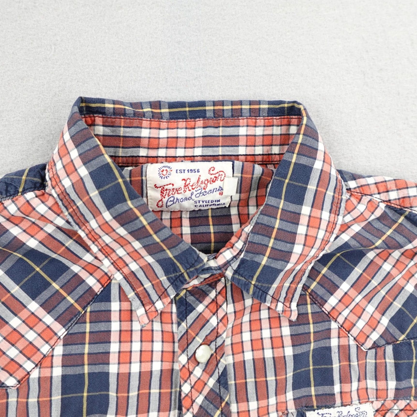 True Religion True Religion Shirt Adult Medium Orange Plaid Pearl Snap Western Cowboy Button-Up Mens Size US M / EU 48-50 / 2 - 2 Thumbnail