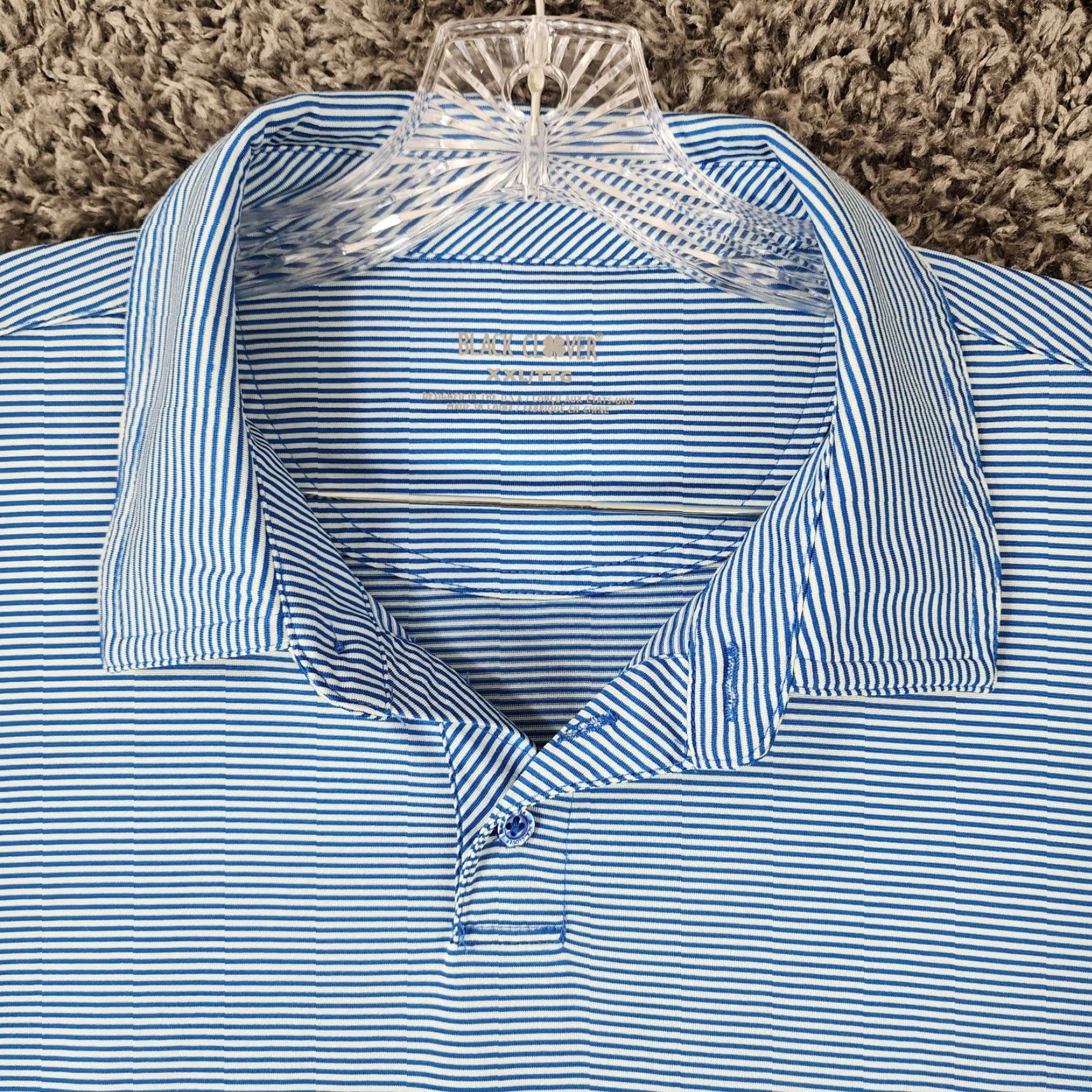 Vintage BLACK CLOVER Blue White Striped Polo Shirt Adult 2XL Short Sleeve Mens Size US XXL / EU 58 / 5 - 4 Thumbnail