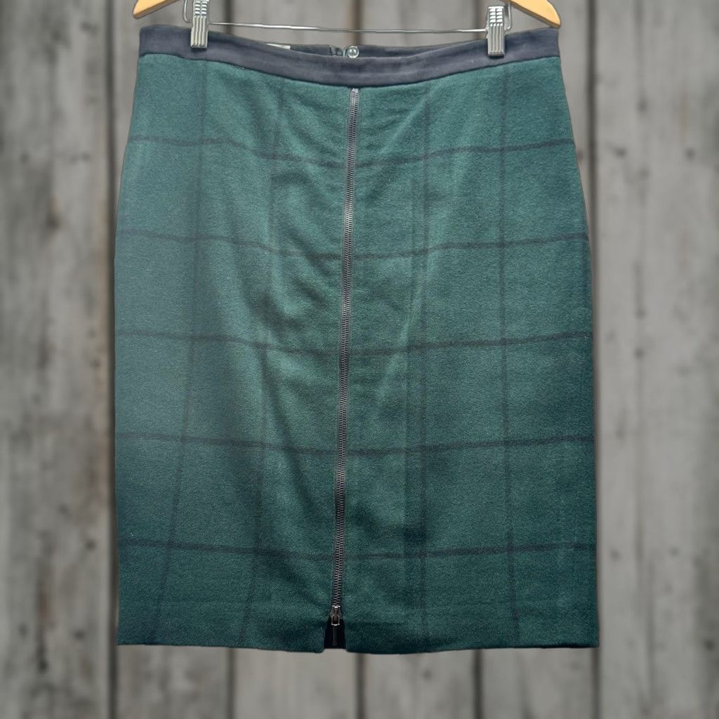 Vintage Akris Punto Skirt Womens 10 Green Check Wool Zip Front Pencil Knee Length Lined Size 32" / US 10 / IT 46 - 1 Thumbnail