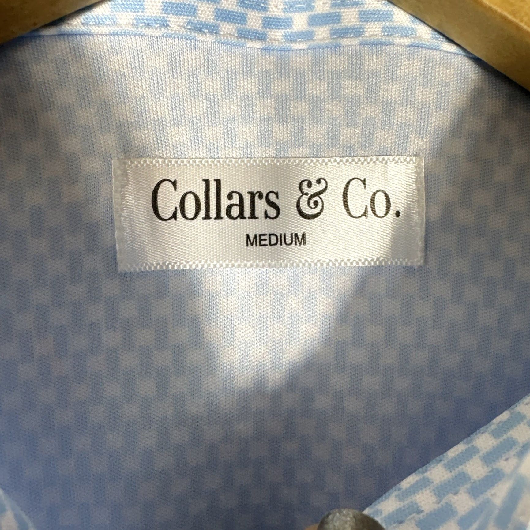 CO Collars & Co Button Down Polo Dress Shirt Mens M Vantage Blue Stretch Short Sleeve Classic Preppy Size 40R - 3 Thumbnail