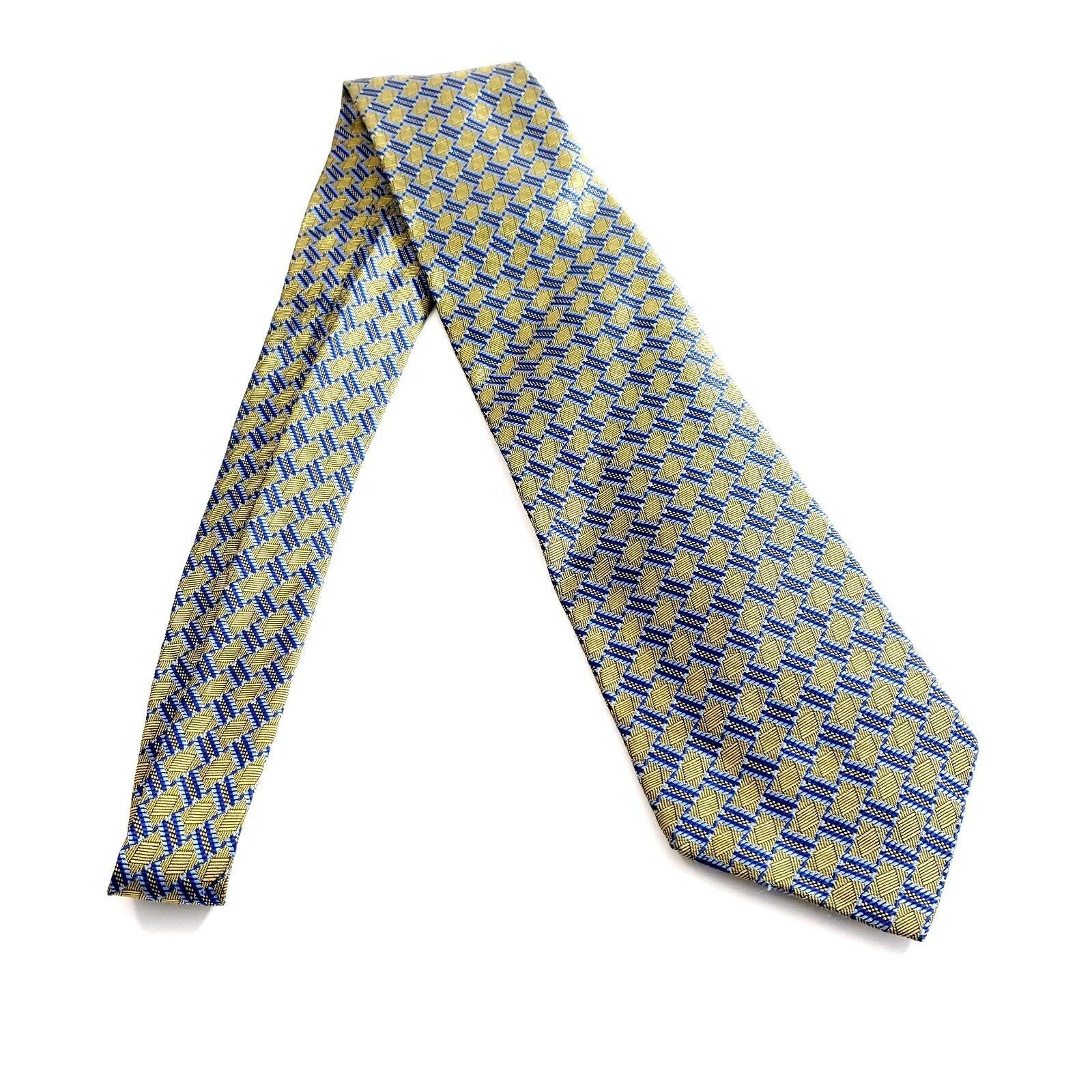 Jos. A. Bank Jos A Bank Blue Yellow Woven Geometric Long Silk Tie Size ONE SIZE - 6 Thumbnail