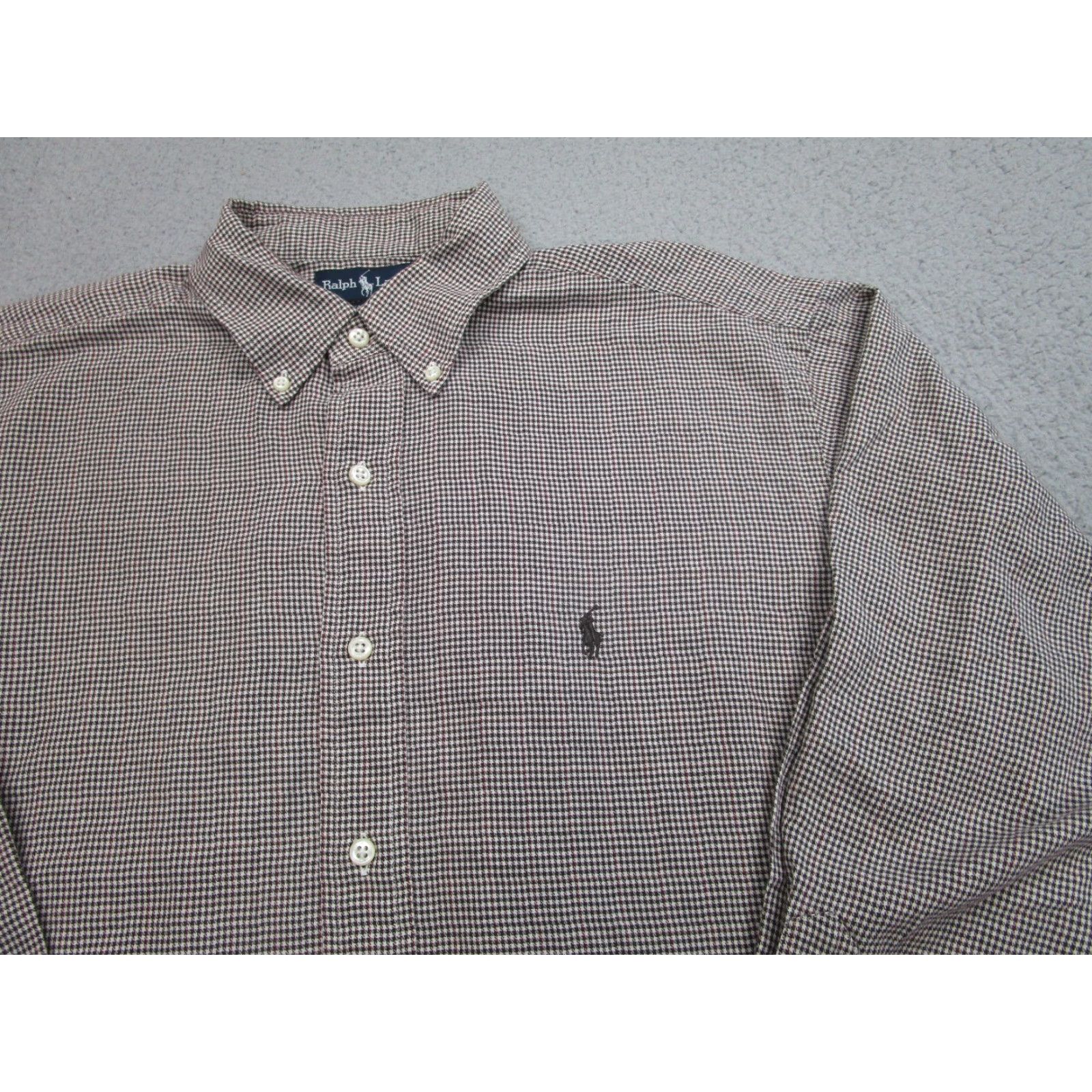 Ralph Lauren Ralph Lauren Yarmouth Shirt Mens 16 Brown Mini Houndstooth Button Up Long Sleeve - Button-Down, Plaid, Cotton, Regular Fit, Classic Theme, Men Size US L / EU 52-54 / 3 - 2 Thumbnail