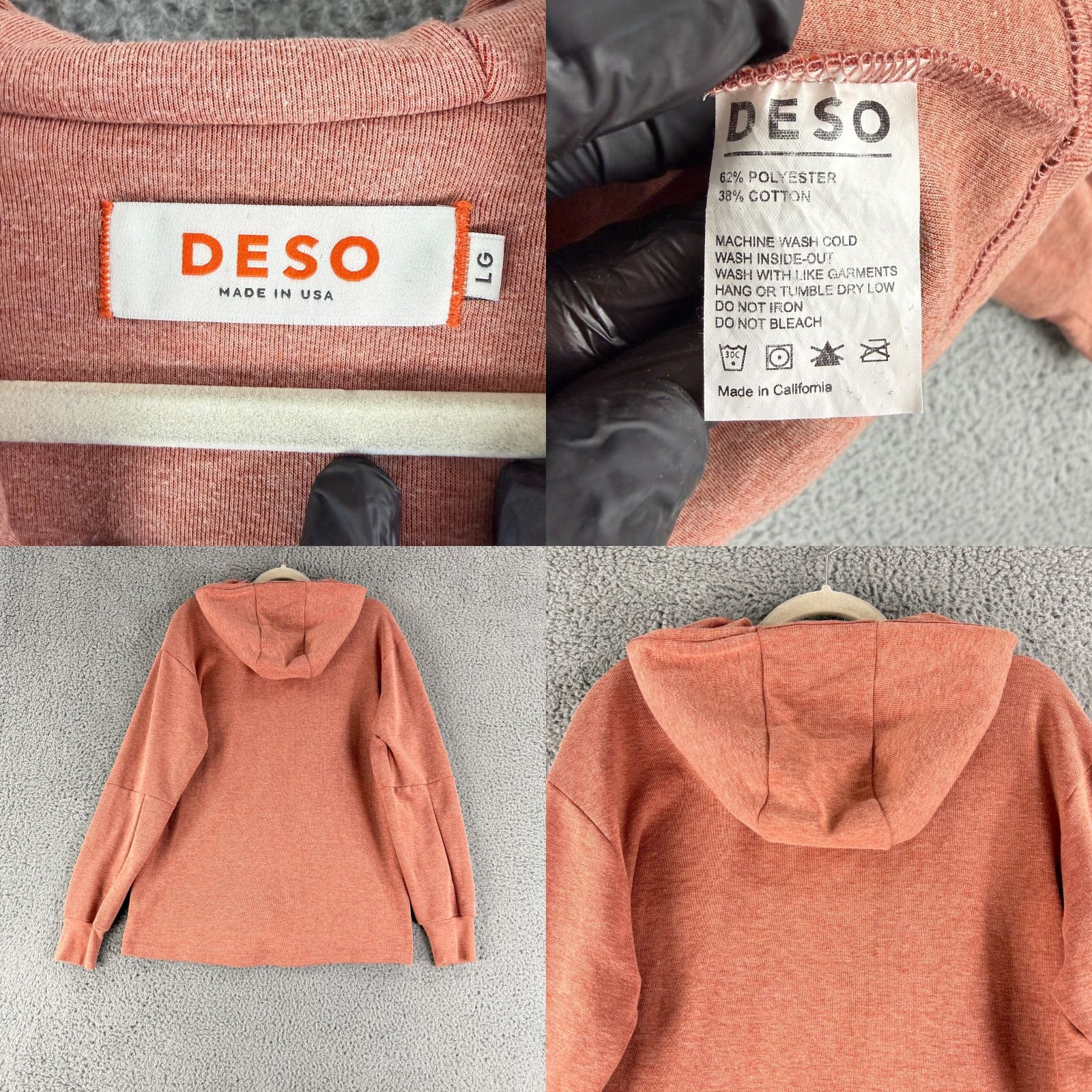 Vintage Deso Hoodie Sweater Womens Large Orange Long Sleeve Full Zip Made in USA Cotton Size L / US 10 / IT 46 - 8 Thumbnail