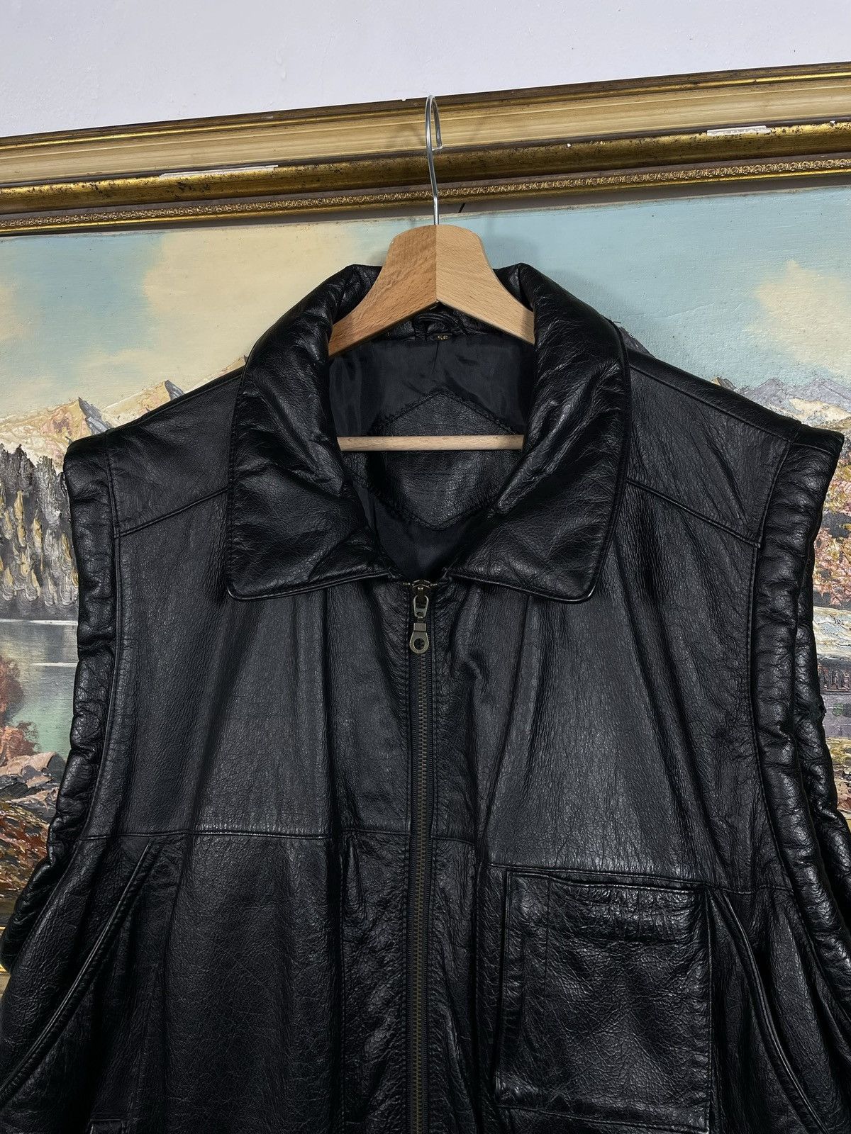Vintage Black Retro 90s Genuine Real Leater Vest Punk Rock Motocycle Size US XL / EU 56 / 4 - 4 Thumbnail