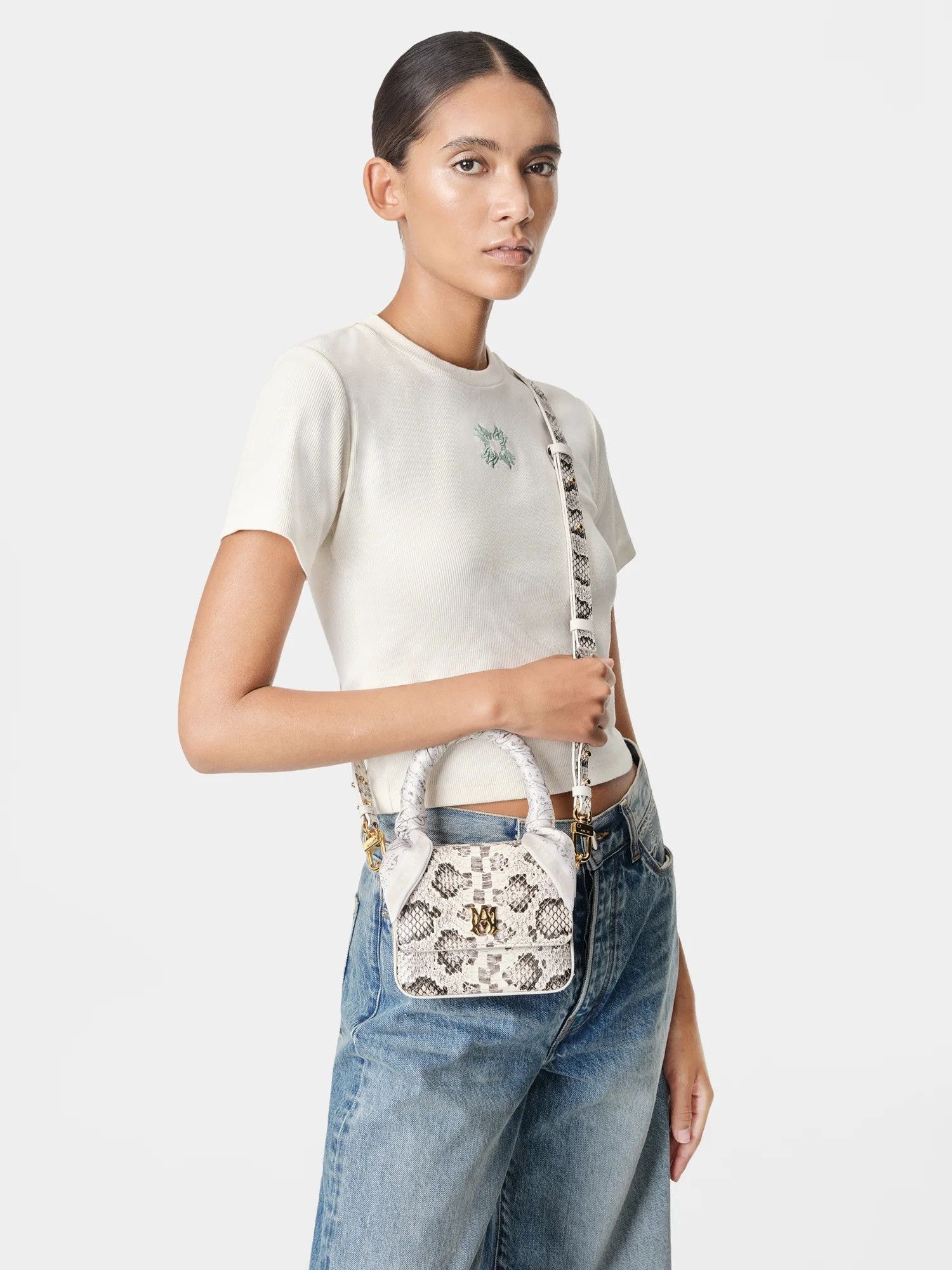 Amiri o1s1wg110525 Size: OS / Snake Micro Ma Bag in Cream/Black Size ONE SIZE - 7 Thumbnail