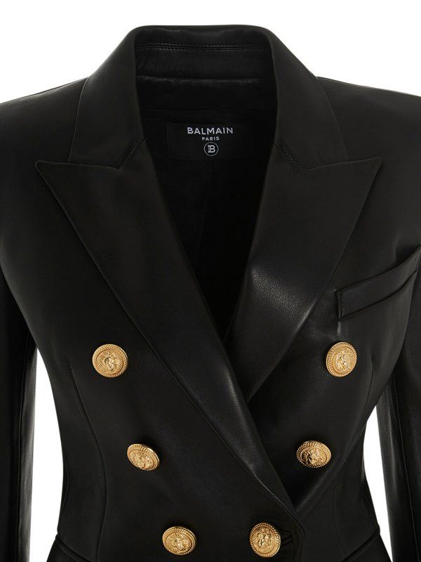 Balmain o1s1wg110825 Logo Button Leather Blazer in Black Size XL / US 12-14 / IT 48-50 - 6 Thumbnail