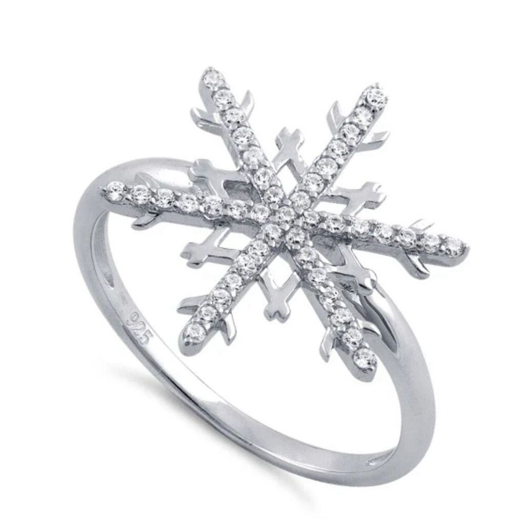 Other Solid Sterling Silver Unique Snowflake Clear CZ Ring Size 6 Size ONE SIZE - 1 Thumbnail