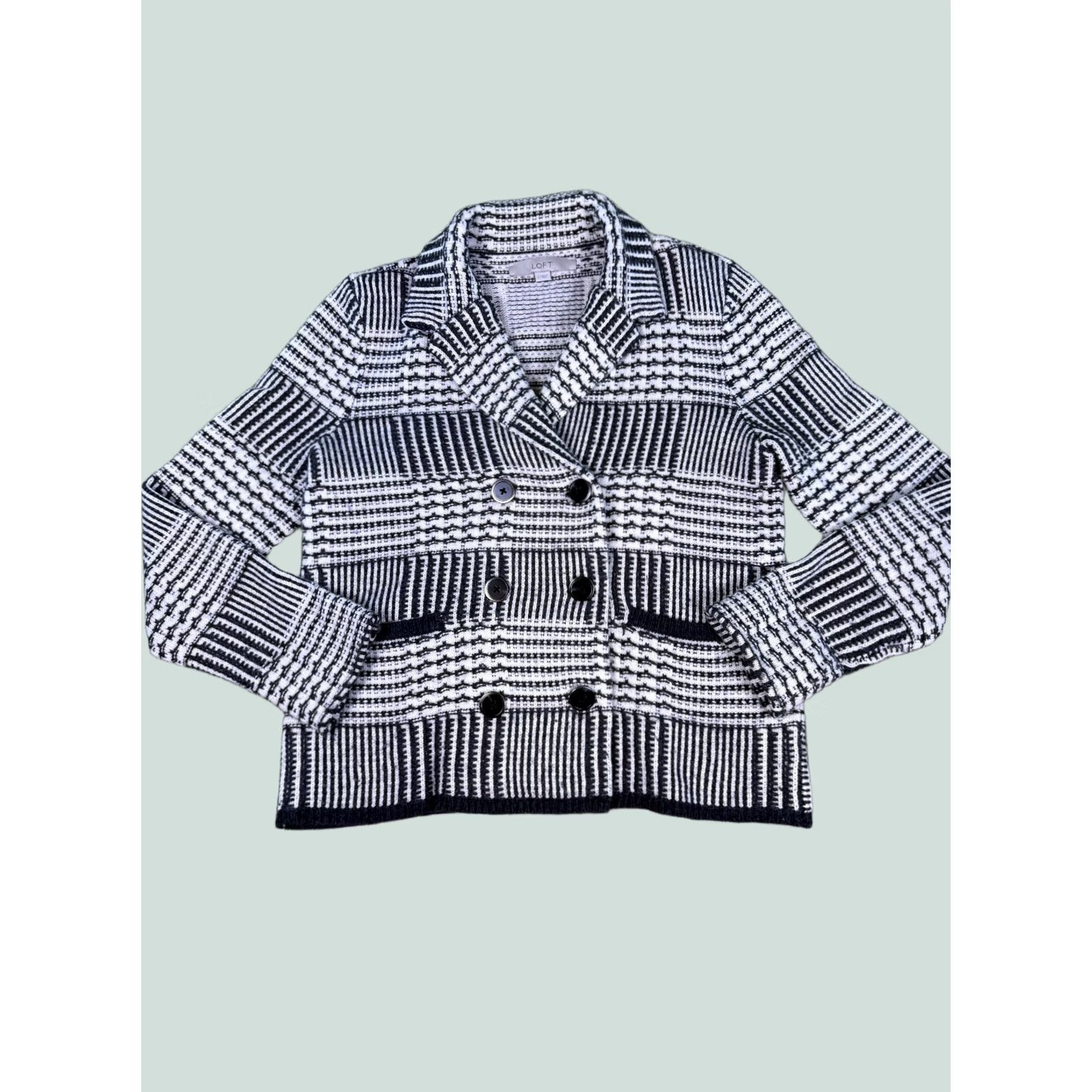 Loft VINTAGE Ann Taylor LOFT Sweater Black White Cable Rabbit Wool Blend Blazer Size S Size S / US 4 / IT 40 - 1 Thumbnail