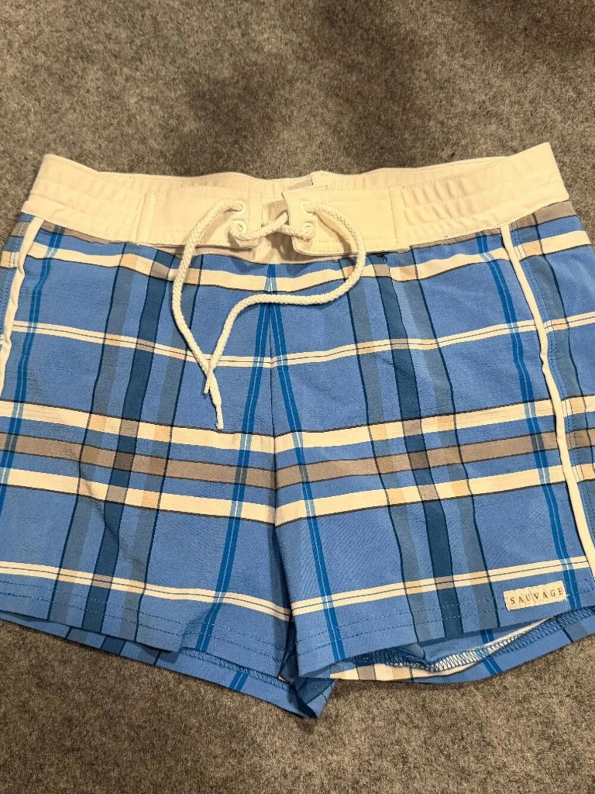 Salvage Sauvage Swim Trunks Blue Plaid Size Small 9/10 Condition Size US 30 / EU 46 - 2 Thumbnail