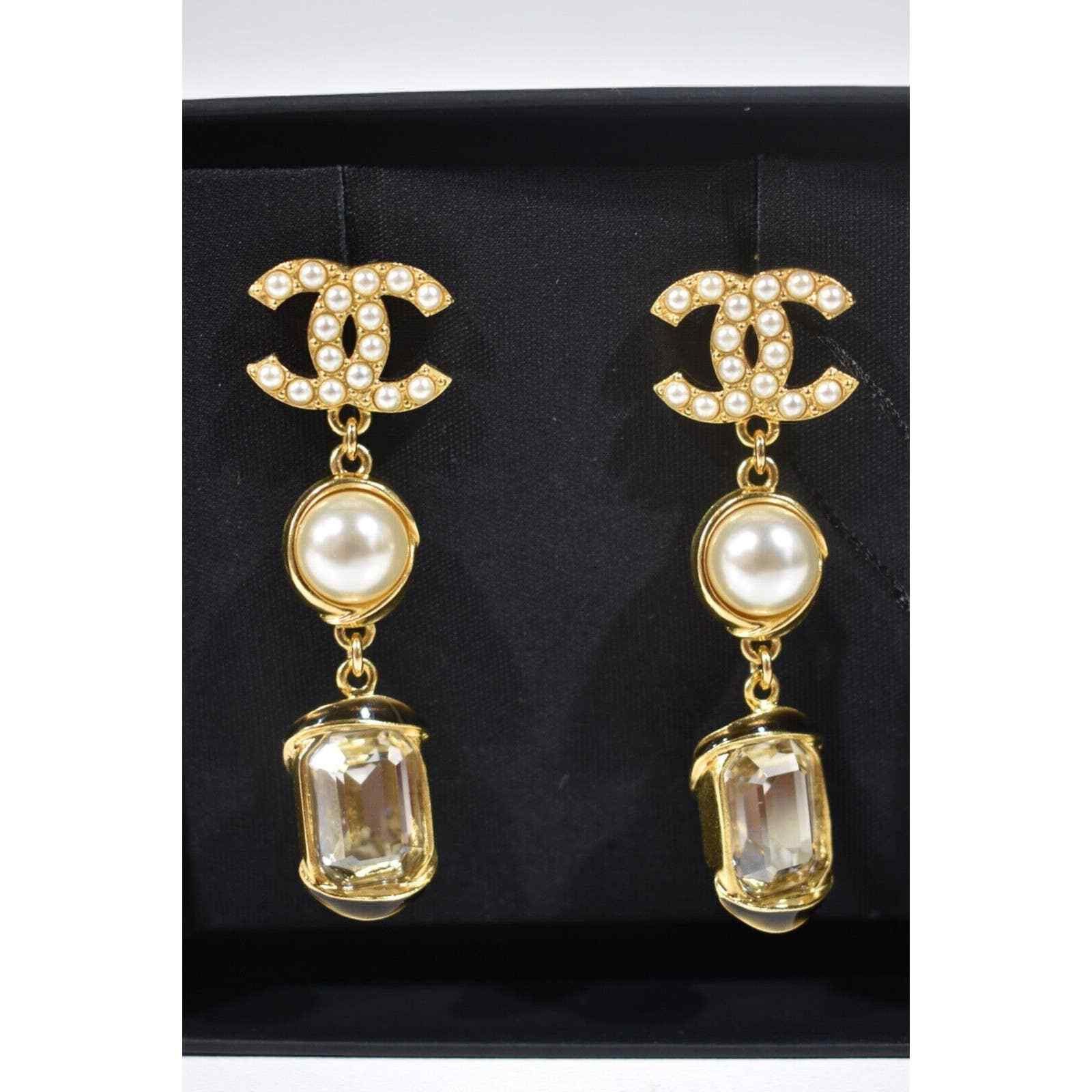 Chanel Chanel Pearl White Crystal Dangle Drop Statement Earrings Size ONE SIZE - 5 Thumbnail