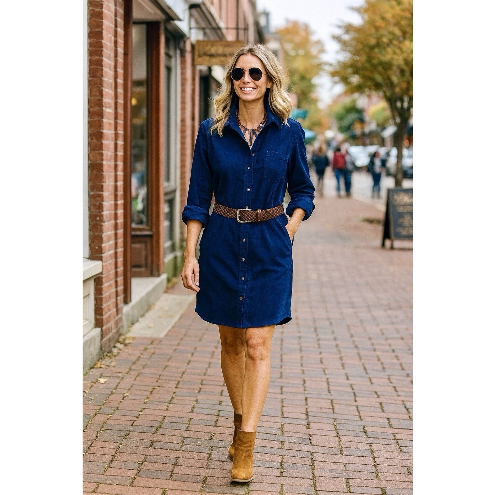 Lands' End Lands' End Navy Blue Corduroy Shirt Dress Sz L Minimalist Size L / US 10 / IT 46 - 1 Thumbnail