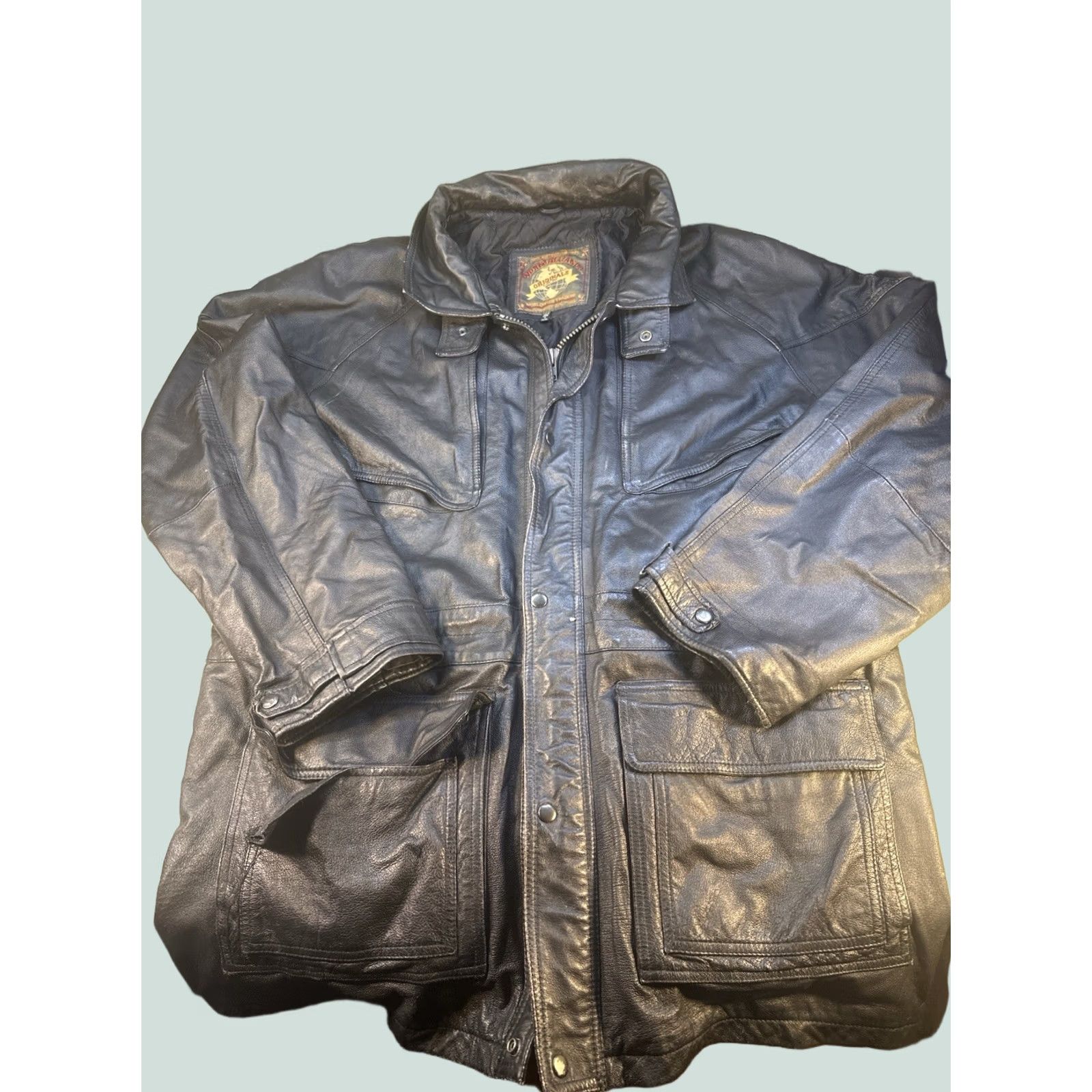 Vintage VINTAGE World Alliance Originals 2XT Black Leather Jacket Heavy Quilted Lined Pocket Mens 2XT Trench Coat Size US XXL / EU 58 / 5 - 1 Thumbnail