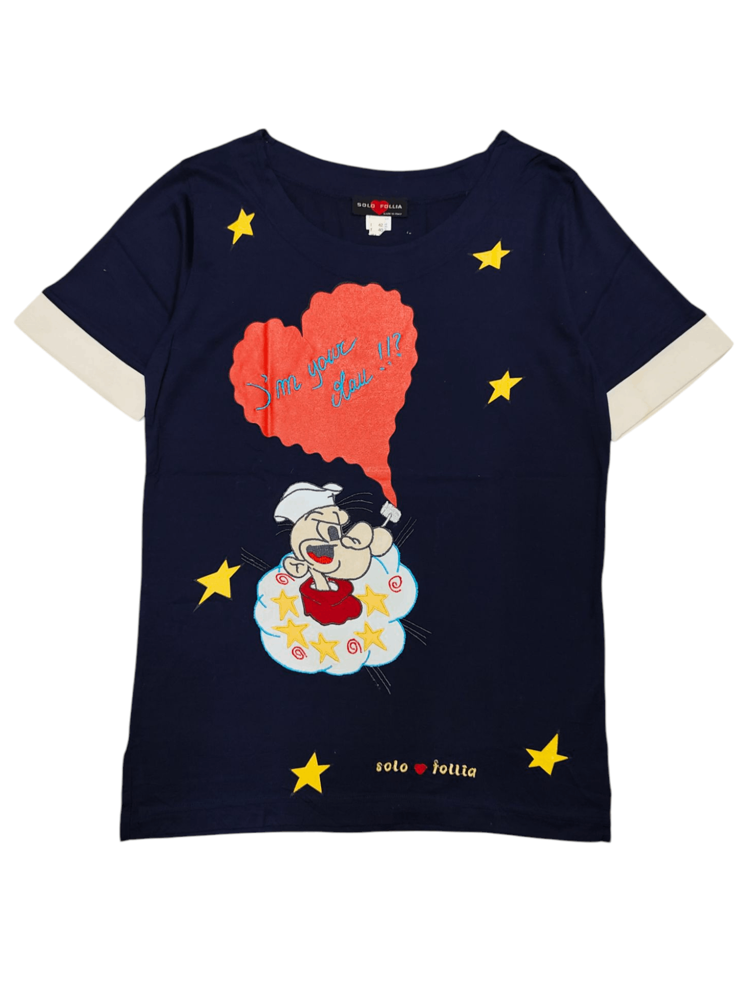 RARE 🇮🇹Vtg Solo Follia 🇮🇹 Popeye Love Embroidered Print