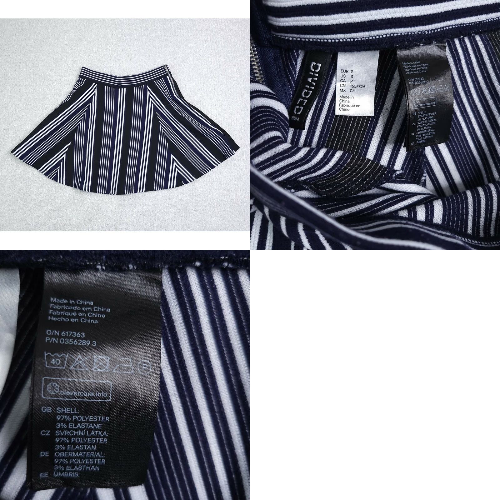 H&M H&M DIVIDED Mini Skirt Women's Small Stripped White Blue Black Stretch Side Zip Size 28" / US 6 / IT 42 - 8 Thumbnail
